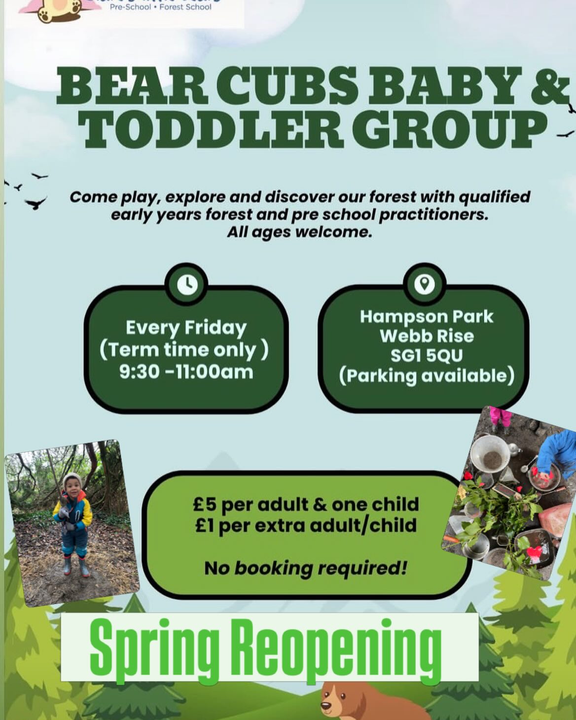 Tomorrow Tomorrow we love you Tomorrow! It’s only a day away … to the spring reopening of our Nature Toddler Group. Based in our Forest School at Hampson Park Site. Come along, have a cuppa and a natter whilst your child explores outdoor play! #forest #toddler #stevenagemums #stevenagedads #whatsonstevenage. Frees . Pin Green Play centre, Webb Rise, Stevenage. SG15QU 🌳🌎🌍☕️