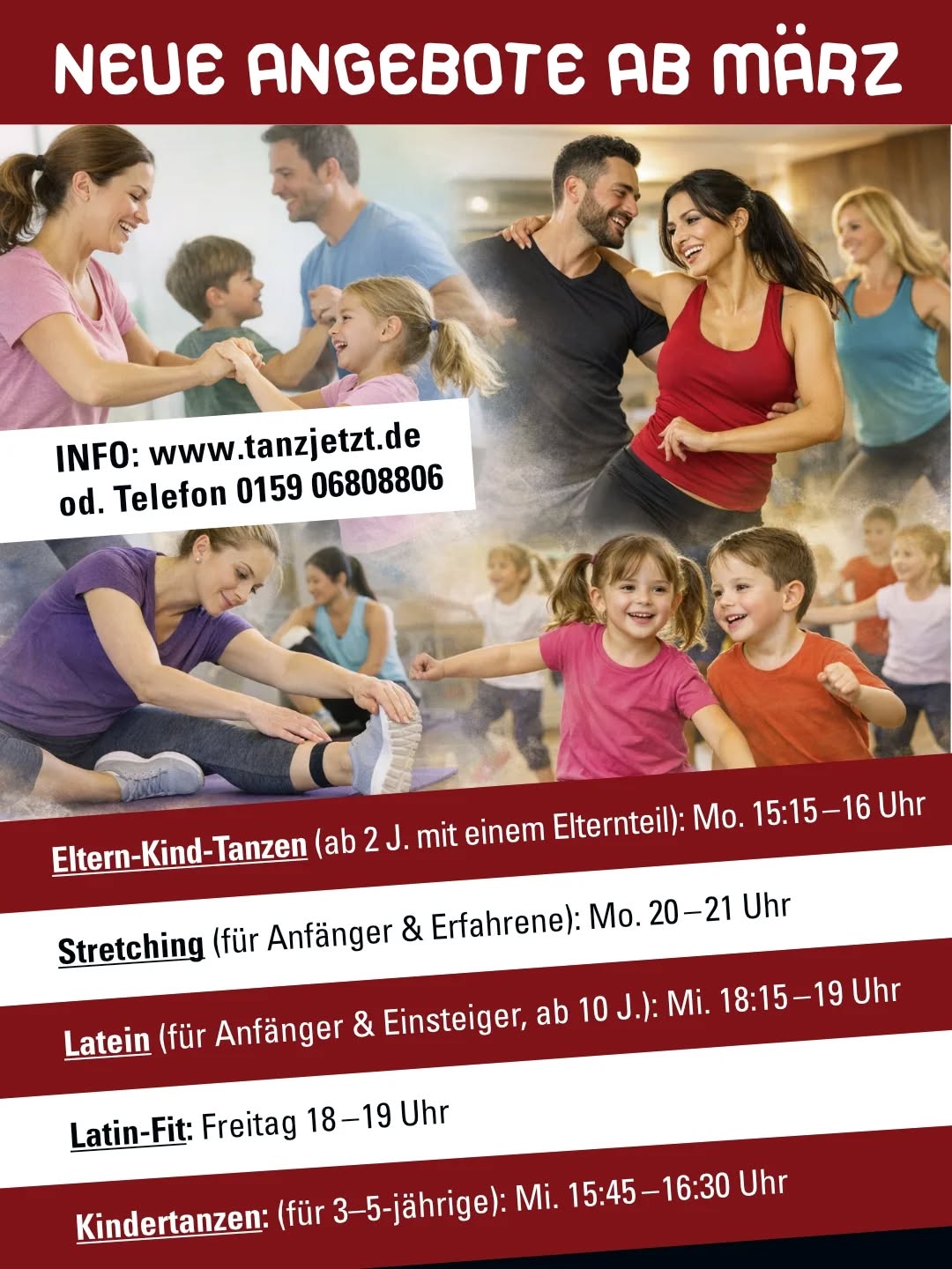 NEWS - Neue Angebote ab März mit unserer Trainerin Klaudia!💃
Wir haben unser Angebot erweitert und haben nun auch Eltern-Kind-Tanzen, Stretching, Latin Fit, Kindertanzen und neue Einsteiger Lateinbasic.
Ihr habt Interesse?
Dann kommt gerne vorbei! Wir freuen uns auf euch!🫶
#bietigheim #angebot #tanzen #kind #kurse