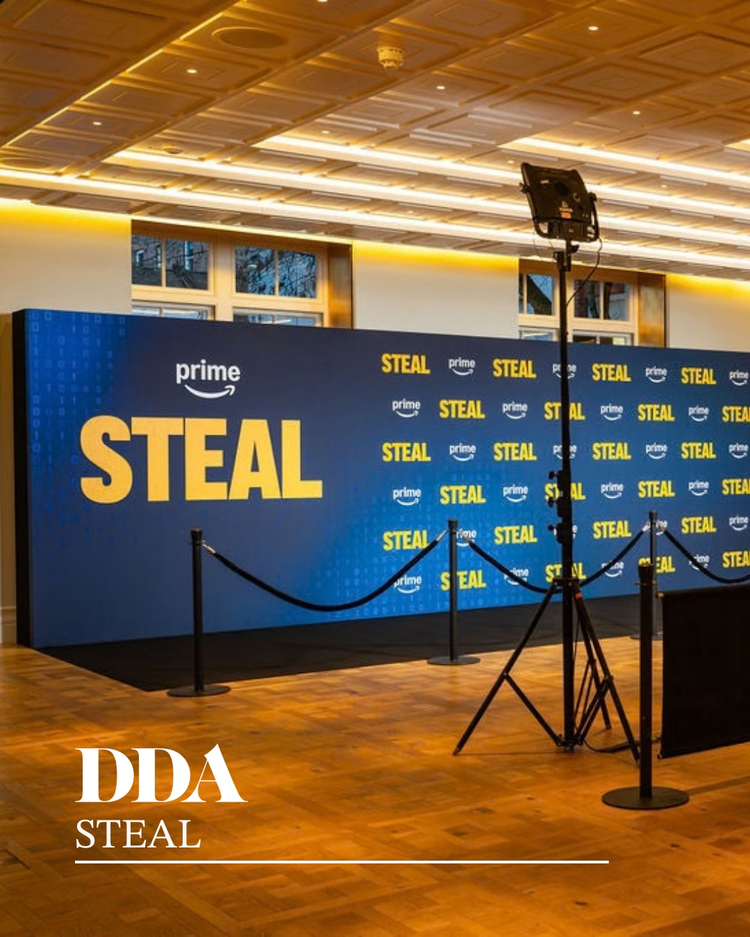 Celebrating this high octane, heart pounding heist of the century in style, DDA delivered a screening and reception for Amazon Prime’s new thriller, Steal.
With surprise and delight moments for guests peppered throughout a premium reception; guests were invited to crack the code to win prizes, litter the floor with cash as they shot money guns for a photo, and to discover what was hidden inside a lift when the doors opened…