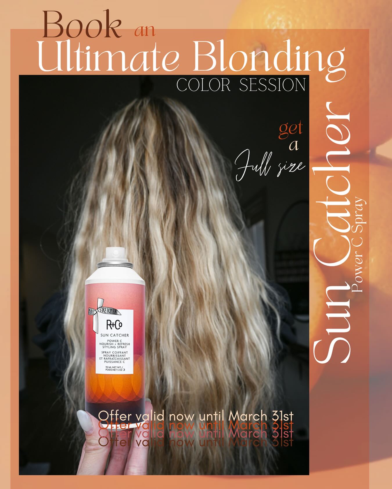 Spring is calling… ☀️✨
Book an Ultimate Blonding Session online and receive a FREE full-size Sun Catcher Power C Spray at your appointment 🤍
The perfect excuse to go a little blonder for spring break and warmer days ahead — plus Sun Catcher keeps your hair protected, nourished, and glowing in the sun.
Only FOUR spots available.
Offer ends March 31st.✨ PS. Book before March 15th and you’ll receive an extra surprise goodie at your appointment.
Online booking link is in our bio🫶🏼