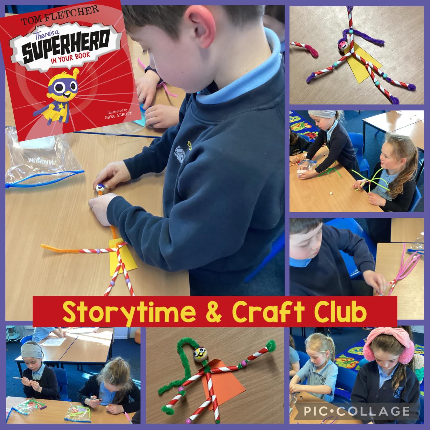 We had a ‘super’ Storytime & Craft Club this week! ⚡️
After reading There’s a Superhero in Your Book, we crafted our own heroes using a range of skills from threading beads, to cutting and colouring.
Fantastic crafting KS1!