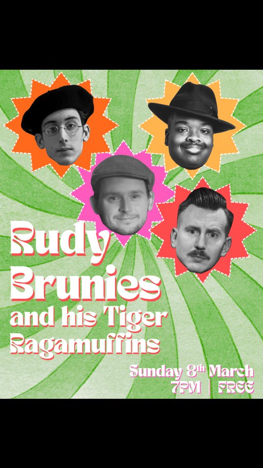 This Sunday RUDY BRUNIES makes his Alma debut, featuring an all-star cast of Alma favourites!
He'll be joined by @marvinmuonekeofficial, @gusdolding and @archibaldpaul - don't miss out on this exciting new collaboration that's sure to bring the very best of early jazz and swing!