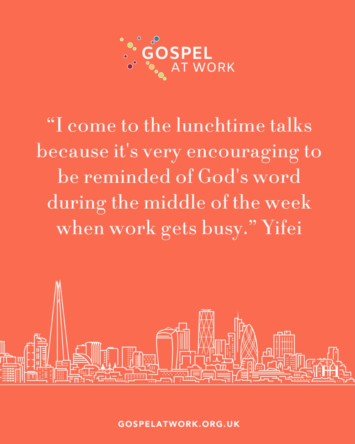 “I come to the lunchtime talks because it’s very encouraging to be reminded of God’s word during the middle of the week when work gets busy.” Yifei
Why do you come to the lunchtime talks? We’d love to know! Comment below or drop us a DM if you’re willing to share your thoughts.
gospelatwork.org.uk/map
#lunchtime #bibletalks #london #christianity