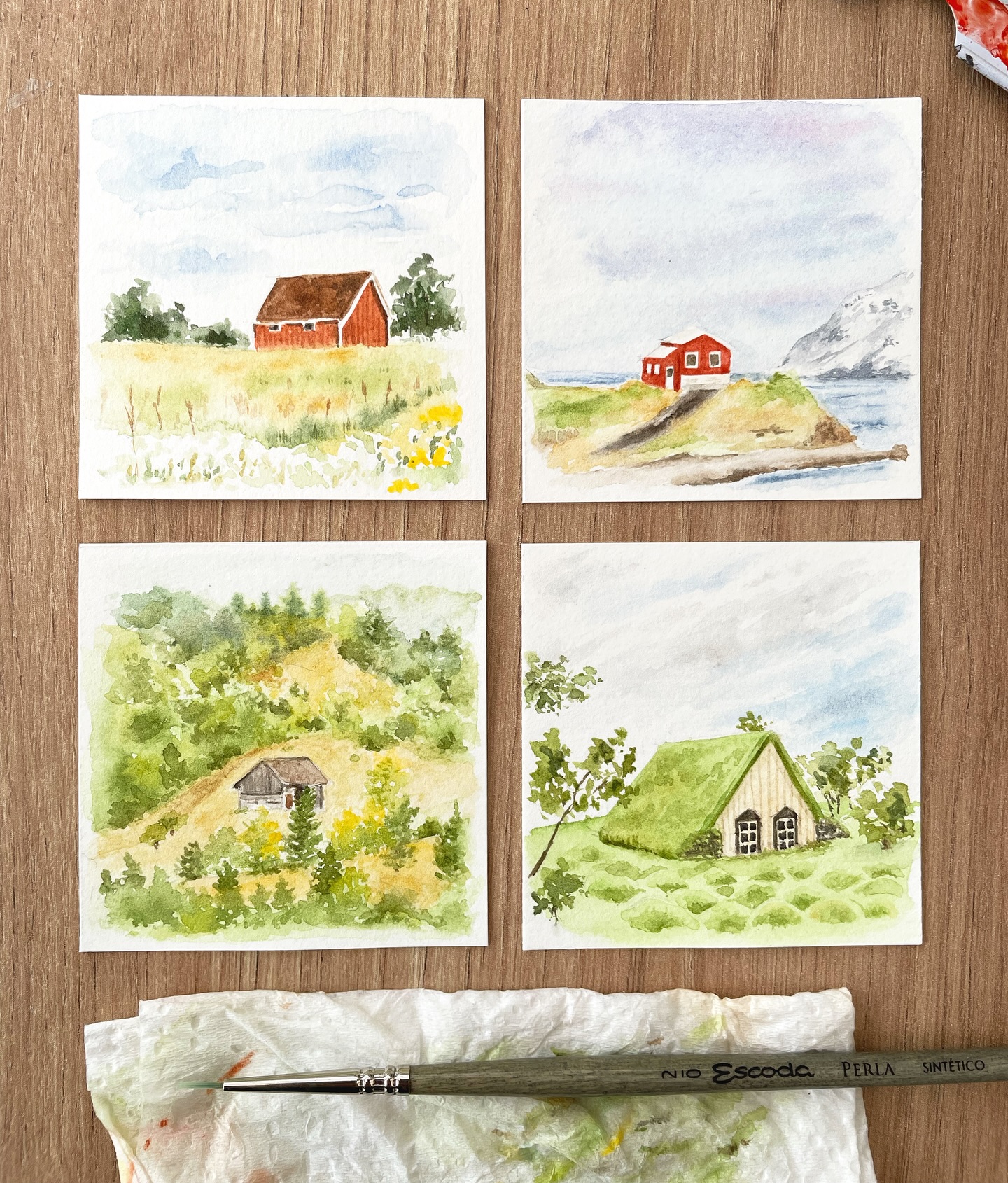 I’ve been having fun painting these little houses on small pieces of paper, and when I do that I dream. I dream of one day having a little house in the middle of a vast, green field. Because yes, nature for me is an inexhaustible source of creativity, food for the soul, calm and serenity. And painting it makes me feel close to it.
ꕤ
Tenho-me divertido a pintar estas casinhas em pequenos pedaços de papel, quando o faço sonho. sonho um dia ter uma pequena casinha, no meio de um campo verdejante e imenso. Porque sim, a natureza para mim é uma fonte inesgotável de criatividade, de alimento para a alma, de calma e serenidade. E pintá-la faz-me estar perto dela.