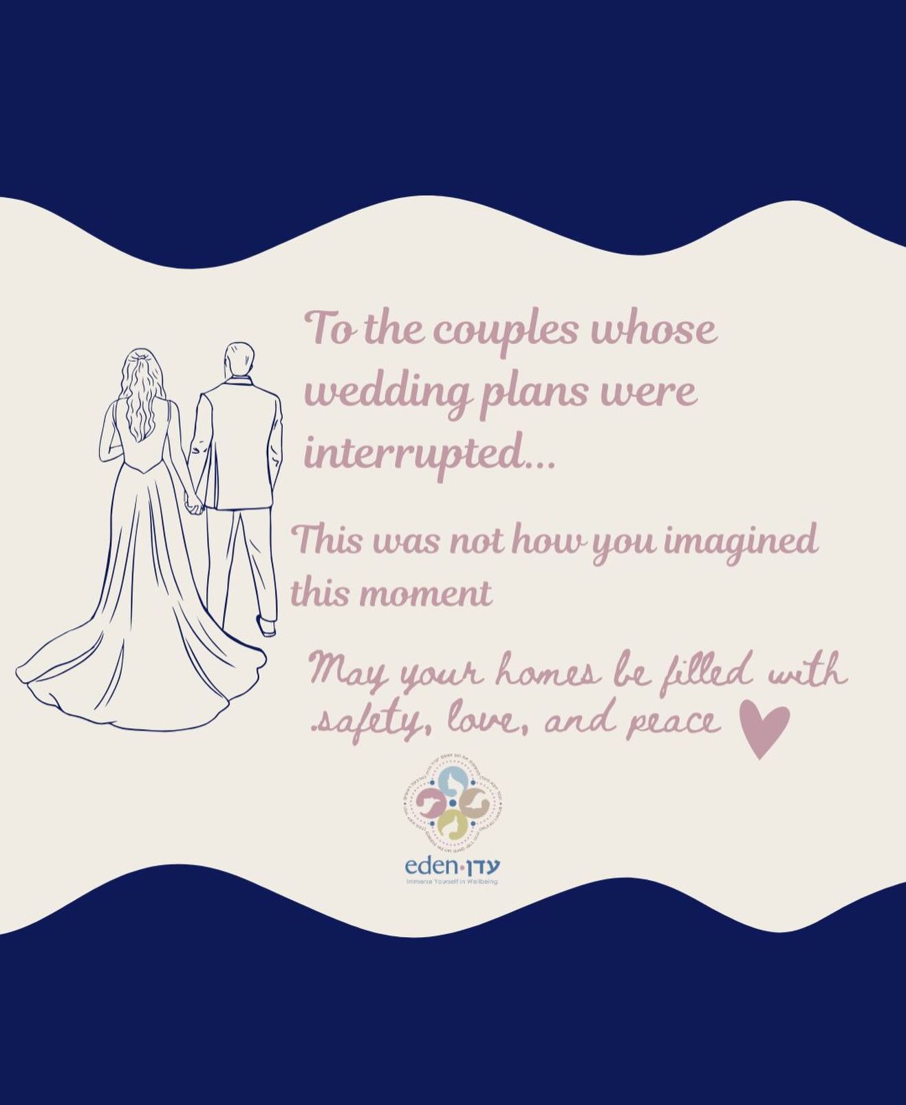 Weddings are meant to be moments of joy, celebration, and new beginnings.
During these difficult days, many couples are facing uncertainty, postponed weddings, changed plans, loved ones unable to attend, and the stress of building a future in the shadow of war.
We are thinking of all the couples whose special day has been disrupted. May you still find moments of joy, strength in one another, and the support of those around you.
Your chuppah will come. 🤍