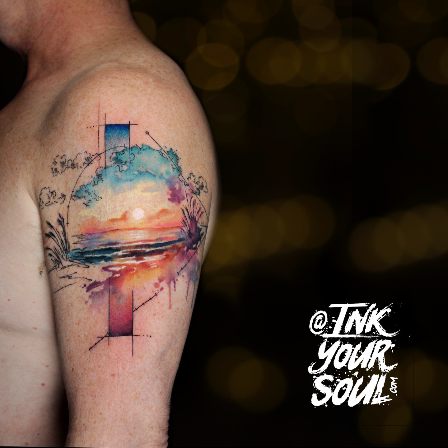Added a bit to think cover up piece! Thanks Stephen for supporting my art. @worldfamousink @whitfields.tattoo.co.usa @inklabtattoomachine @hustlebutterdeluxe @tattoosnob #watercolortattoo #watercolorsunset #sunset #tattoo
