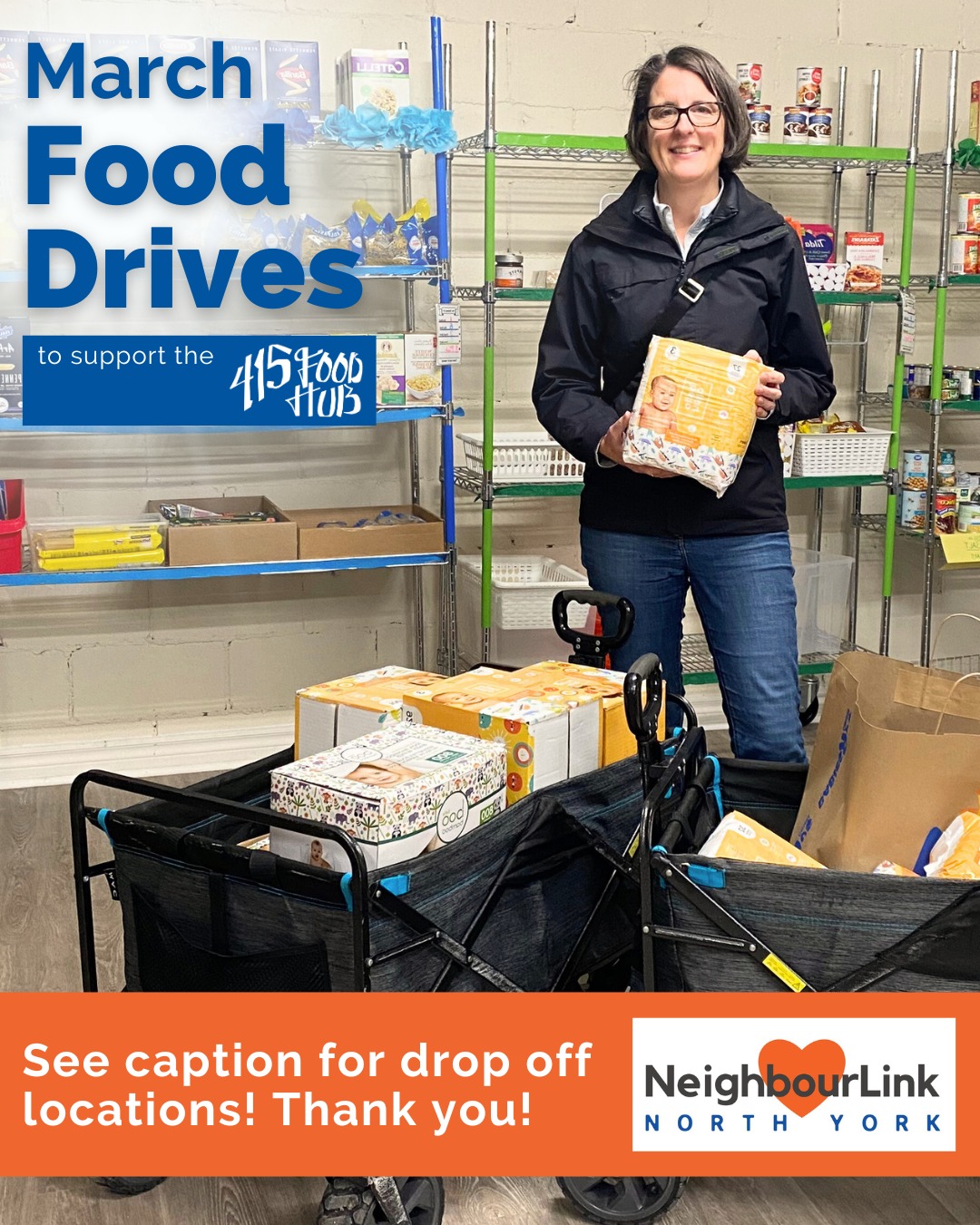 Help us fight food insecurity in Willowdale this month!
We invite you to drop off non-perishables at one of these food drives throughout the month of March:
- @alternasavingscu (6002 Yonge St.)
- @lansingunitedchurch (49 Bogert Ave - Yonge/Sheppard) Monday-Saturday from 8am-10pm!
- St. Edward the Confessor Parish (75 Churchill Ave)
- Tuft's Your Independent Grocer (3259 Bayview Ave)
Food collected will be distributed later this month and beyond at the 415 Food Hub! Thank you for being part of our network of neighbours helping neighbours!
Heading to Lansing United to drop off food? Consider bringing gently used items to donate to their Nearly New Room as well, a volunteer run thrift show in the community! A portion of the funds raised through sales gets donated to NeighbourLink ensuring your contribution goes event further to supporting neighbours!
#welovewillowdale #community #neighbours #willowdale #northyork #toronto #food #foodbank #donation
