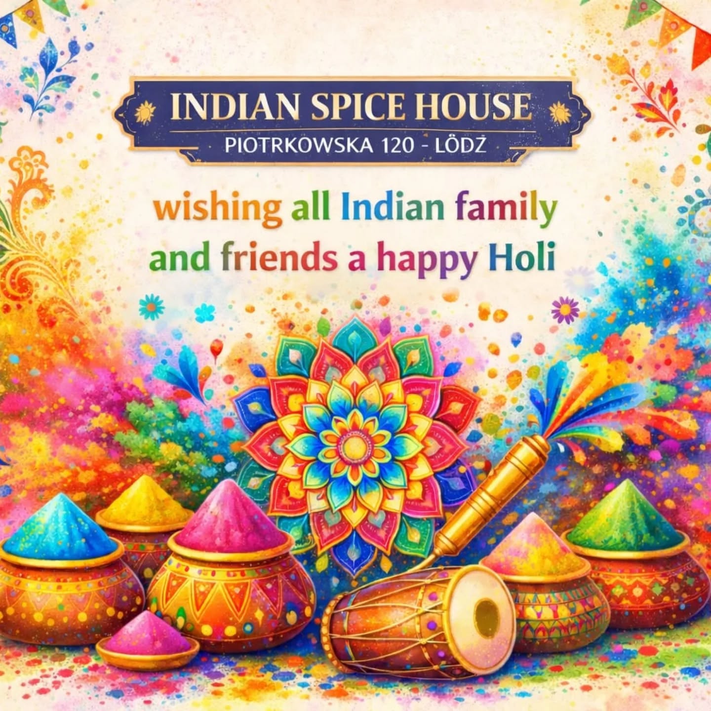 Dziś w Indiach obchodzone jest Holi, czyli radosny festiwal wiosny i kolorów! 🎉 To czas, kiedy wszyscy celebrują życie, przyjaźń i radość, oblewając się kolorowymi proszkami i dzieląc się słodkościami. 🍬
W naszej restauracji również chcemy poczuć tę magiczną atmosferę! Zapraszamy Was na:
✨ Kolorowe menu inspirowane indyjskimi smakami
✨ Specjalne desery i napoje, które rozświetlą każdy dzień
✨ Przyjazną i radosną atmosferę, jak podczas Holi
Niech ten dzień będzie pełen kolorów, uśmiechów i wspólnych chwil przy pysznej kuchni! 🍛💛💜💚
#indieholi #holifestival #indyjskarestauracja