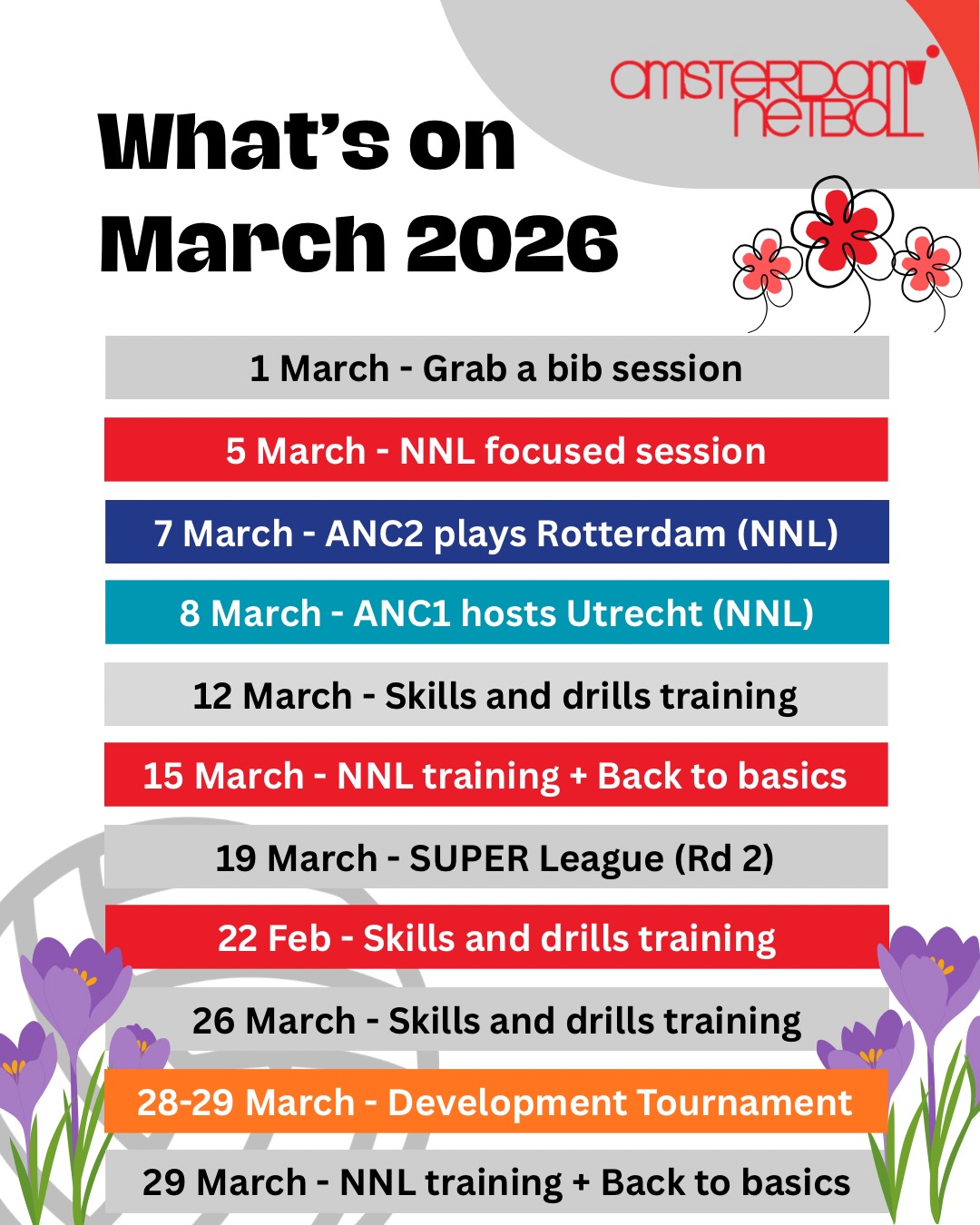 How exciting the weather is getting warmer! βοΈβοΈππ March is BUSY month. So. Much. Netball! β€οΈπβ€οΈ