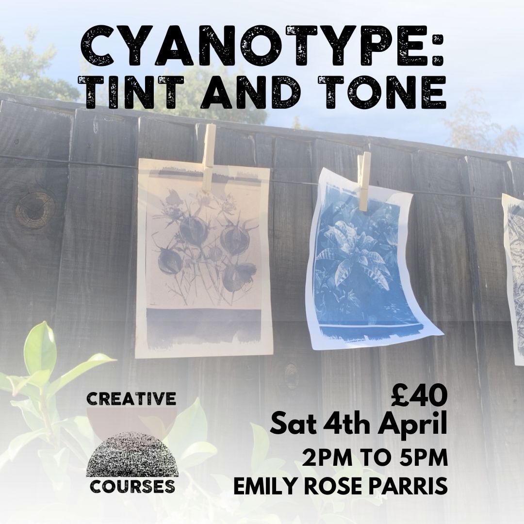 Cyanotype: Tint and tone
SATURDAY 4th APRIL
2pm - 5pm
TINT AND TONE
📍 @creativecourseskent Sidings Close Faversham
Traditional cyanotype printing captures silhouettes and textures in luminous white against rich blue, a process rooted in the 19th century and embraced by artists ever since.
But what if blue is just the beginning?
Tinting introduces colour to your cyanotype before or after exposure. By incorporating natural pigments (such as tea, coffee & wine), watercolour washes, or toned paper, artists can shift the emotional atmosphere of a print - warming it with earthy undertones or softening it with subtle hues.
Why Tint & Tone?
Basic cyanotype printing teaches you the foundation: coating, exposing, rinsing, and revealing that magical blue image. Tinting and toning take you a step further:
• Expanded Colour Palette: Move beyond blue into warm, earthy, or dramatic monochrome tones
• Greater Emotional Range: Match colour mood to subject matter
• Creative Control: Each bath and blend produces subtle variations, making every print one of a kind
• Professional Depth: Elevate simple prints into wall art
In this workshop, you will:
• Learn or revisit the basics of cyanotype printing
• Plan and expose your designs onto UV sensitive paper
• Wash your prints to reveal their typical Prussian blue
• Using tannin rich liquids such as tea and coffee, tone your prints, exploring a variety of different effects
What you’ll take away:
• A set of your own unique cyanotype prints
• The knowledge and skills to continue making cyanotype prints at home
Suitable for:
All skill levels. This workshop is suitable for newcomers to cyanotype, or for those with some experience who would like to explore a new aspect of this magical process.
NOTE: IF YOU BOOK BOTH this, and the morning’s ‘Memories’ workshop, you will be able to tone some of your digital photo exposures, allowing for more exploration.