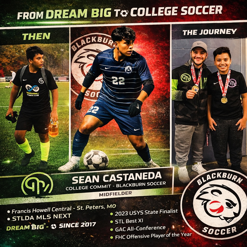 Weโre incredibly proud to see Sean Castaneda take the next step in his soccer journey and continue his career at the college level with @blackburnsoccer โฝ๐
Sean has been part of the Dream Big family since the early days, and itโs been amazing to watch his growth over the years. Seeing players who started with us go on to play at the next level is exactly what our foundation is all about.
Weโre grateful that Dream Big had the opportunity to help give Sean an early jump start in the game and be part of the beginning of his journey.
Congratulations Sean โ we canโt wait to see what the future holds. Your Dream Big family will always be cheering you on.
Double tap that chestโฆ DREAM BIG! ๐โฝ
#DreamBig #CollegeCommitted #NextLevel #DreamBigFamily StLouisSoccer KeepDreaming