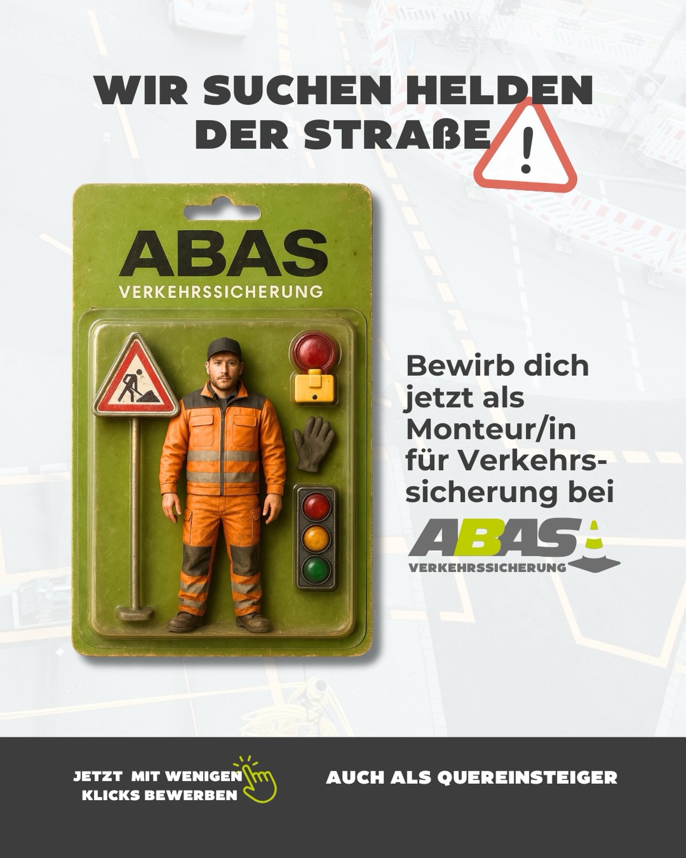 🚧 Dein neuer Job: Draußen. Echt. Sicher.
Kennst du das? Du fährst morgens los und denkst: „Ja Mann, genau dafür stehe ich auf!“ Genau diesen Vibe suchen wir für unser Team bei ABAS Verkehrssicherung.
Was du machst: Ob Ampelanlagen, Markierungen oder Baustellenabsicherung – du sorgst dafür, dass Frankfurt und Umgebung sicher bleiben. Technisch, anpackend und mit ordentlich Bock! 🛠️
Was du mitbringst:
- Motivation & Teamgeist
- Lust auf Neues (Quereinsteiger? Absolut willkommen!)
- 20 Jahre Erfahrung? Brauchst du nicht. Wir bringen dir alles bei!
Warum ABAS? Weil wir ein Team sind, das zusammenhält. Bei uns gibt’s flache Hierarchien, faire Bezahlung, echte Wertschätzung und Weiterbildungen, die dich weiterbringen. 💚
Bist du bereit, abends zu wissen, was du bewegt hast? Dann melde dich – auch wenn du gerade gar nicht aktiv auf der Suche warst. 😉
🔗 Alle Infos auf unserer Website: abas-verkehr.de/Stellenangebote
Bewerbung an: info@abas-verkehr.de
#Verkehrssicherung #JobsucheFrankfurt #handwerk