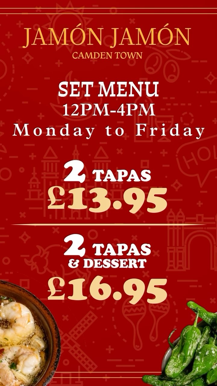 Some days you just need a proper lunch.
A break. A reset. Two tapas, good flavours, no rush.
At Jamón Jamón, our Set Menu is here to make your weekday afternoons better:
✨ 2 tapas for £13.95
✨ 2 tapas & dessert for £16.95
Monday to Friday, 12–4pm.
Because lunch shouldn’t feel like a compromise.
#jamonjamon #setmenu #lunchtime #lasiestagroup #londonlunch
