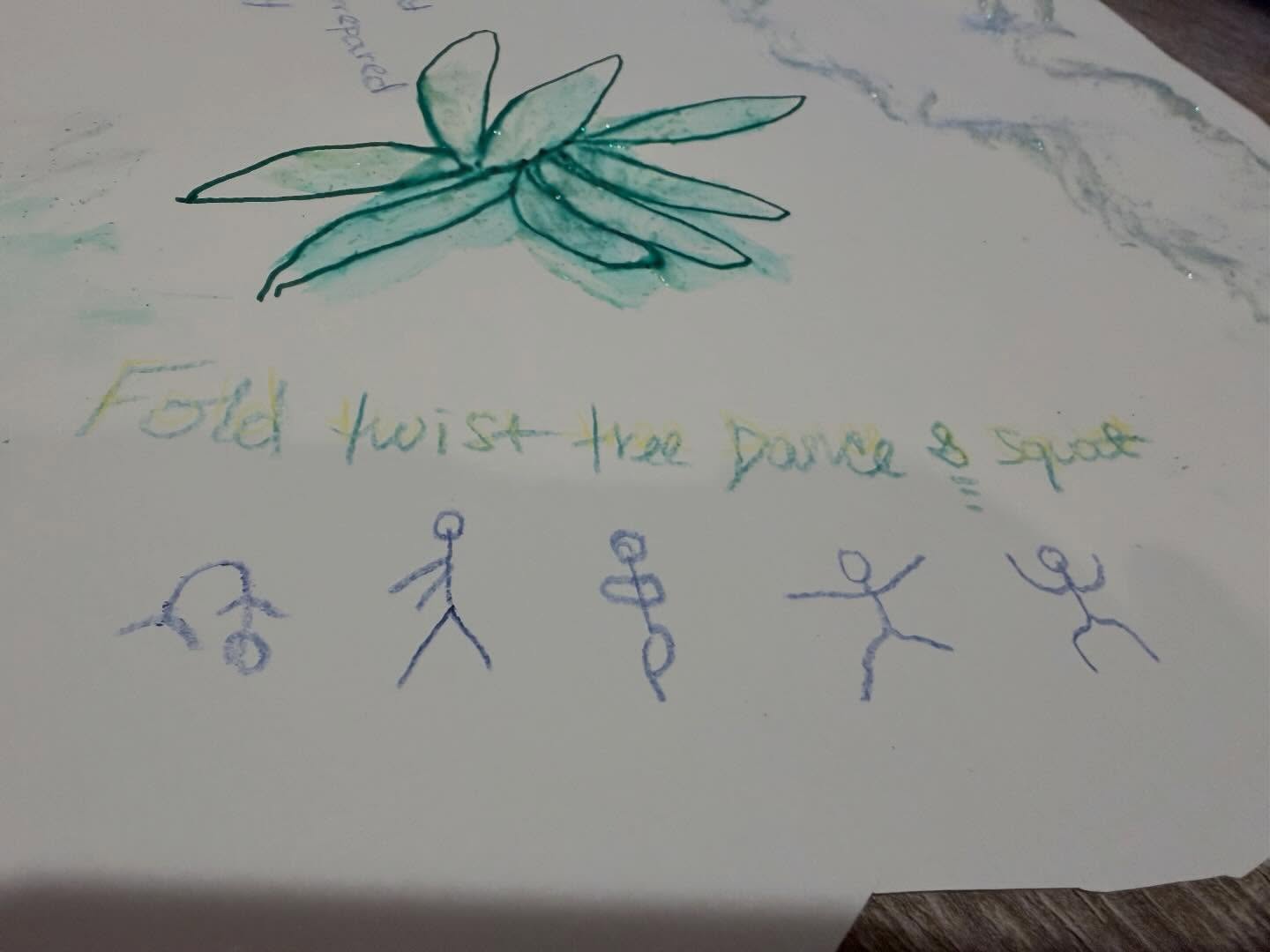 A while back I listened to a series of podcasts called “The Body Electric” on the TED Radio Hour with Manoush Zomorodi. I was fascinated by how important it is for us to take movement breaks if we have a desk job.
Taking a break to move at least every hour lowers our blood pressure and blood sugar. It improves mood and can prevent injuries related to repetitive use from the keyboard. People in the studies also reported improved mood and focus.
Here’s a short sequence we’ve been using in Art Words & Yoga. We call it the Flower Sequence because Fold Twist Dance = FTD like the florist. Also because we love flowers. 🌸🌸🌸
You can try one or more of these poses while stretching next to your desk. Or if there is a hall to walk down, you can go a step further and walk out into the hall.
If people ask you what the heck you are doing, you can say you are running an experiment on your biometrics. That it’s making you feel better and that they are welcome to join you. 💚
📷 and art credit to Resa
@manoushz