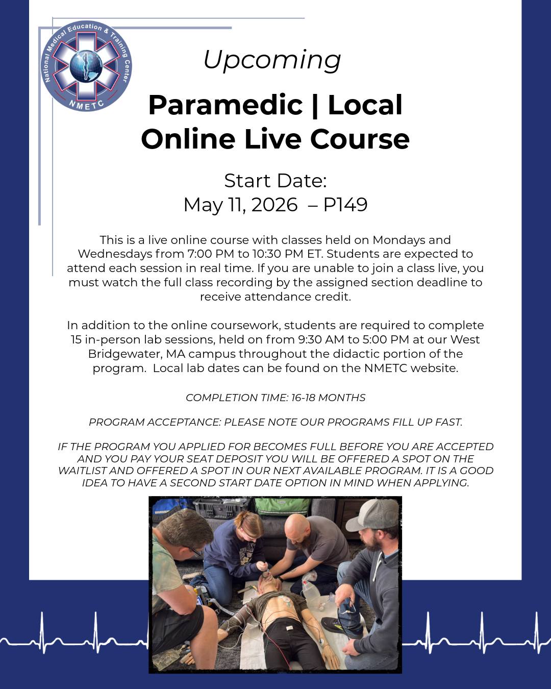 Do you want to become a paramedic? Then consider applying for our paramedic course starting on May 11, 2026. Applications can be found on our website www.nmetc.com
#NMETC #firstresponders #EMS #emergencymedicalservices #Paramedic #emseducation