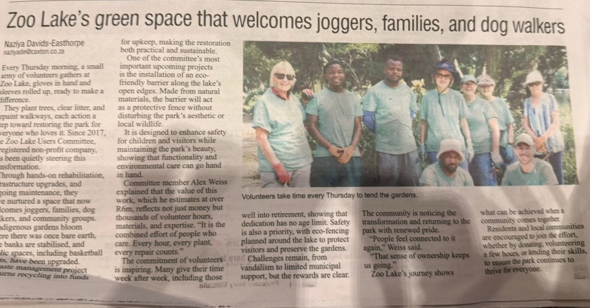 Next project: complete lining the flowerbeds with eco-fencing 🌱
Thanks to Naziya Davids-Easthorpe from the @rosebank_killarney_gazette for highlighting the ongoing work of our dedicated Gardening group.