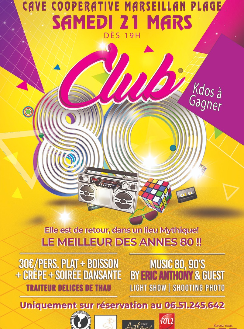 𝗦𝗮𝗺𝗲𝗱𝗶 𝟮𝟭 𝗠𝗔𝗥𝗦 𝟮𝟬𝟮𝟲 𝗮 𝗽𝗮𝗿𝘁𝗶𝗿 𝗱𝗲 𝟭𝟵 𝗵 - 𝗦𝗮𝗹𝗹𝗲 𝗖𝗮𝘃𝗲 𝗖𝗼𝗼𝗽. 𝗠𝗮𝗿𝘀𝗲𝗶𝗹𝗹𝗮𝗻 𝗣𝗹𝗮𝗴𝗲 :
🕺𝗟𝗔 𝗦𝗼𝗶𝗿𝗲𝗲 𝗔𝗻𝗻𝗲𝗲𝘀 𝟴𝟬 –𝟵𝟬 ! 𝗖𝗟𝗨𝗕 𝟴𝟬 ! 𝗥𝗲𝗽𝗹𝗼𝗻𝗴𝗲𝘇 𝗱𝗮𝗻𝘀 𝗹𝗮 𝗳𝗼𝗹𝗶𝗲 𝗱𝗲𝘀 𝟴𝟬'𝘀 ! 💃
𝗥𝗲𝘀𝘀𝗼𝗿𝘁𝗲𝘇 𝘃𝗼𝘀 𝗽𝗮𝗶𝗹𝗹𝗲𝘁𝘁𝗲𝘀, 𝗹𝗲𝘀 𝗿𝘂𝗯𝗶𝗰𝘀 𝗰𝘂𝗯𝗲𝘀, 𝘃𝗼𝘀 𝘃𝗲𝘀𝘁𝗲𝘀 𝗳𝗹𝘂𝗼 𝗲𝘁 𝘃𝗼𝘀 𝗽𝗹𝘂𝘀 𝗯𝗲𝗮𝘂𝘅 𝗽𝗮𝘀 𝗱𝗲 𝗱𝗮𝗻𝘀𝗲 !
💃 𝗩𝗲𝗻𝗲𝘇 𝗱𝗲𝗴𝘂𝗶𝘀𝗲 - 𝗞𝗱𝗼𝘀 𝗧𝘀𝗵𝗶𝗿𝘁𝘀 𝟴𝟬 𝗮 𝗴𝗮𝗴𝗻𝗲𝗿 🎀
🎶 𝗔𝗺𝗯𝗶𝗮𝗻𝗰𝗲 𝗴𝗮𝗿𝗮𝗻𝘁𝗶𝗲 𝘀𝘂𝗿 𝗹𝗲𝘀 𝗽𝗹𝘂𝘀 𝗴𝗿𝗮𝗻𝗱𝘀 𝘁𝘂𝗯𝗲𝘀 𝗱𝗲𝘀 𝗮𝗻𝗻𝗲𝗲𝘀 𝟴𝟬 !
📅 𝟮𝟭.𝟬𝟯.𝟮𝟬𝟮𝟲 – 📍 𝗖𝗮𝘃𝗲𝘀 𝗥𝗶𝗰𝗵𝗲𝗺𝗲𝗿 𝗠𝗮𝗿𝘀𝗲𝗶𝗹𝗹𝗮𝗻 𝗣𝗹𝗮𝗴𝗲
👉 𝗩𝗲𝗻𝗲𝘇 𝘃𝗶𝗯𝗿𝗲𝗿 𝗱𝗲 𝟭𝟵𝗵 𝗷𝘂𝘀𝗾𝘂'𝗮 𝟭𝗵 𝗮𝘂 𝗿𝘆𝘁𝗵𝗺𝗲 𝗱𝗲𝘀 𝗮𝗻𝗻𝗲𝗲𝘀 𝗺𝘆𝘁𝗵𝗶𝗾𝘂𝗲𝘀 𝟴𝟬'𝘀 ! 🔥🔥𝗦𝗮𝗹𝗹𝗲 𝗖𝗵𝗮𝘂𝗳𝗳𝗲𝗲🔥🔥 – 𝗥𝗲𝘀𝘁𝗮𝘂𝗿𝗮𝘁𝗶𝗼𝗻 𝗲𝘁 𝗯𝗮𝗿 𝘀𝘂𝗿 𝗽𝗹𝗮𝗰𝗲.
🥘𝗥𝗲𝗽𝗮𝘀 𝗣𝗮𝗲𝗹𝗹𝗮 𝗽𝗮𝗿 𝗹𝗲𝘀 𝗗𝗲𝗹𝗶𝗰𝗲 𝗱𝗲 𝗧𝗵𝗮𝘂 + 𝗗𝗲𝘀𝘀𝗲𝗿𝘁 𝗖𝗿𝗲𝗽𝗲 𝘀𝘂𝗰𝗿𝗲𝗲
+ 𝗕𝗼𝗶𝘀𝘀𝗼𝗻 + 𝗦𝗼𝗶𝗿𝗲𝗲 𝗗𝗮𝗻𝘀𝗮𝗻𝘁𝗲 = 𝟯𝟬 €
𝗥𝗲𝘀𝗲𝗿𝘃𝗮𝘁𝗶𝗼𝗻 𝗼𝗯𝗹𝗶𝗴𝗮𝘁𝗼𝗶𝗿𝗲 : 📞𝟎𝟲 𝟱𝟭 𝟮𝟰𝟱 𝟲𝟰𝟮