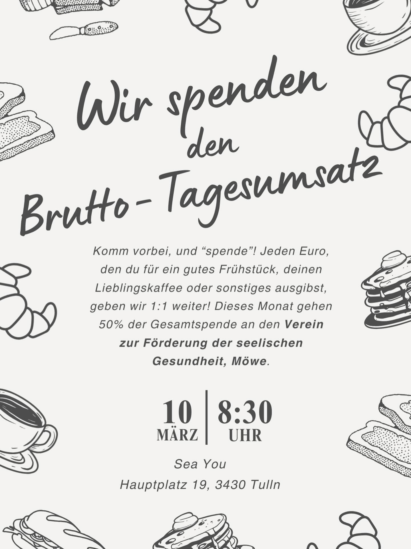 Same procedure as every month ✨
Komm wieder vorbei und mach mit - Spenden hat noch nie so gut geschmeckt ♥️
#seayoutulln #wedonate #changingtheworldonecoffeeatatime #breakfast #charity