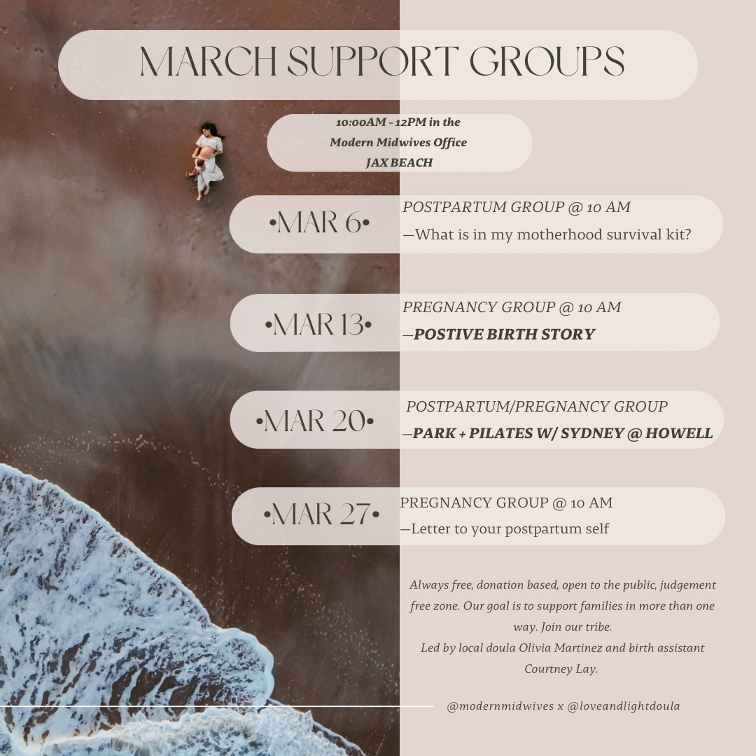 March is feeling extra special ✨
It’s baby month for me, which means I may or may not be around as much 🥹 — but don’t worry, the amazing Courtney will absolutely be holding it down for us.
This month we’re sharing a sweet birth story from a first-time homebirth mama who walked away feeling deeply empowered and forever changed. These are the stories that shift the narrative and remind us what’s possible.
We also have a fun Park + Pilates day planned at Howell Park — a morning of fresh air, gentle movement, and community. Let’s all cross our fingers for beautiful weather ☀️
As always, our groups are free, donation-based, and open to anyone from all walks of life. Pregnancy, postpartum, just curious, or simply needing community — you are welcome here.
Come hang out with us. 🤍
