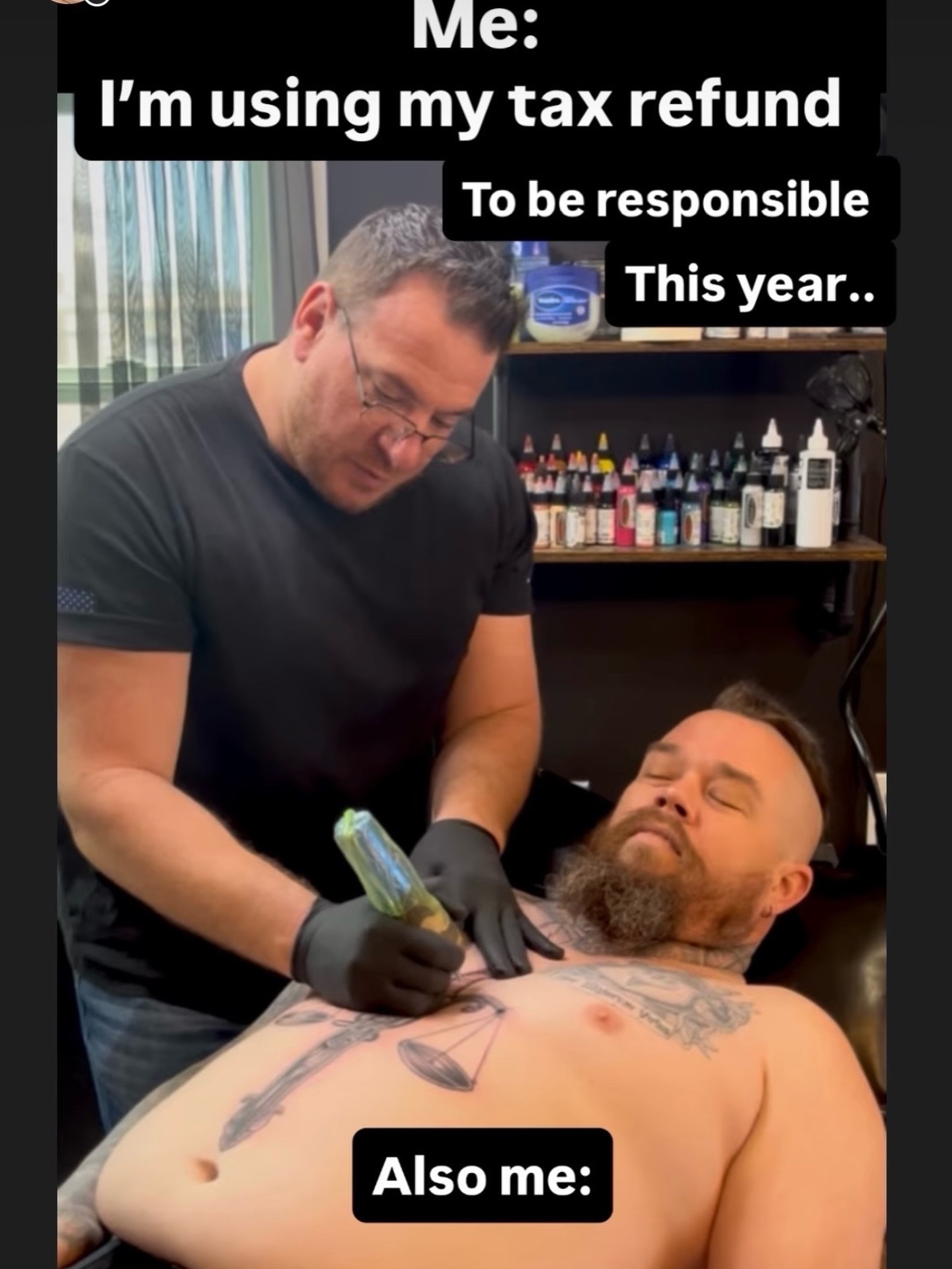 Tax refund??? More like tattoo fund. Show the IRS who’s actually in charge by spending your refund check on something that is TAX FREE!!!! We DO NOT charge any tax for tattoos. Come on down and DAMN THE MAN!!!
#TATTOO #TATTOOS #TAXES
@luckysupplyusa @eternalink @truetubes @inkmaster @afterinked @afterinkedcolombia @electricgoldonparkblvd @kingpintattoosupply