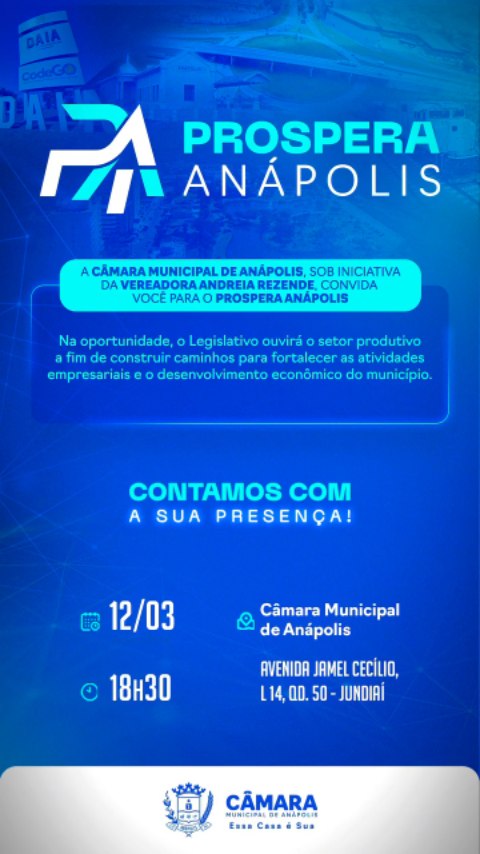 Get @reshare_app • @andreiavereadora_ PROSPERA ANÁPOLIS 🚀🤝🏻
Você que empreende, lidera e faz a economia pulsar: este espaço é pra te ouvir - e pra caminharmos lado a lado.
Queremos abrir a mesa, trocar ideias e construir juntos caminhos que ampliem o potencial de crescimento da nossa cidade.
Anápolis avança quando escuta quem gera oportunidades todos os dias - e quando poder público e setor produtivo constroem juntos, no mesmo passo.
🗓️ 12 de março
⏰ 18h30
📍 Câmara Municipal de Anápolis
Sua visão tem força. Sua palavra transforma. Vamos conversar, somar experiências e impulsionar a Anápolis de amanhã lado a lado.