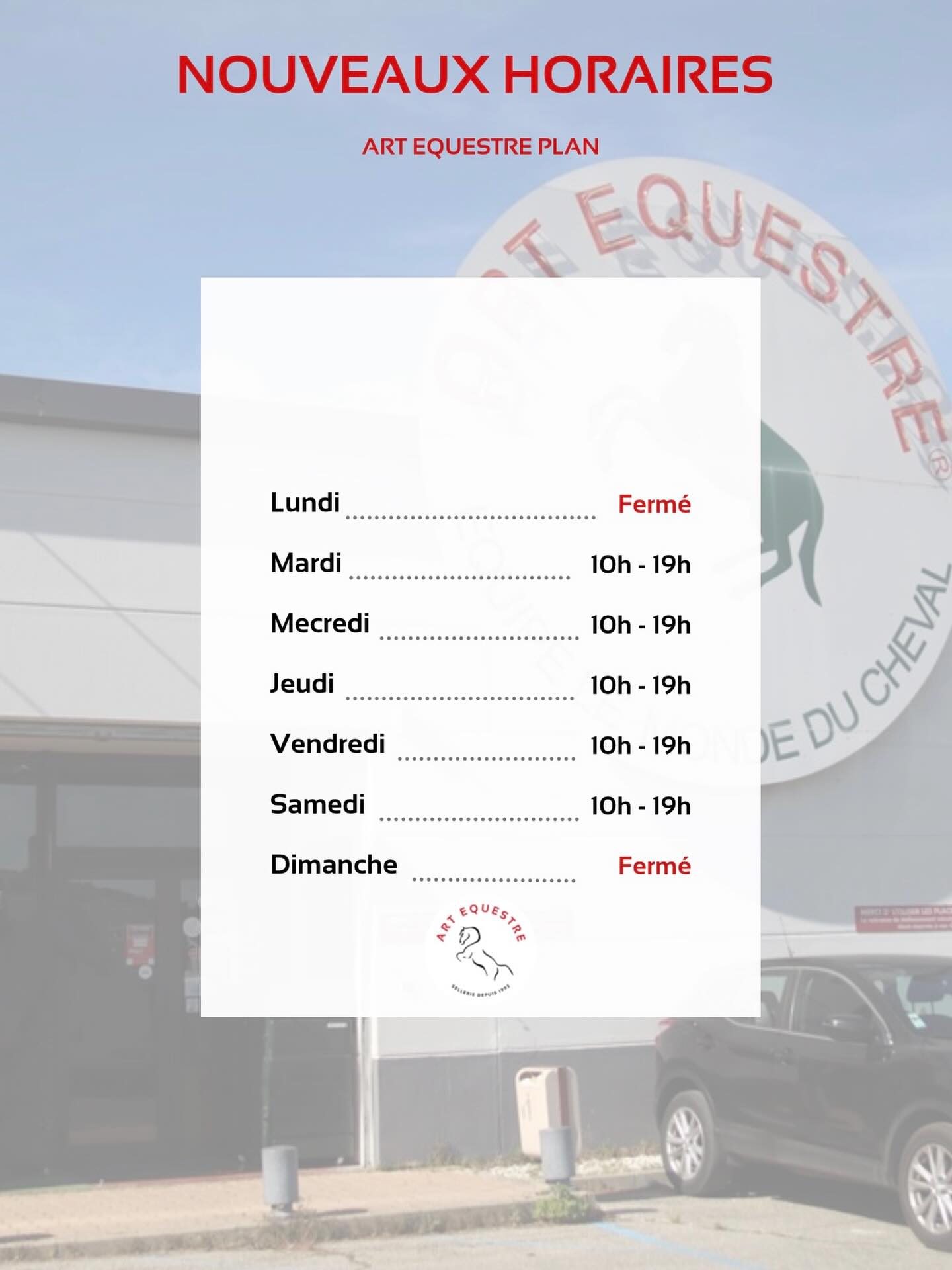 📢 Nouveaux horaires
À compter de ce jour, votre magasin de 📍Plan de Campagne sera ouvert du mardi au samedi de 10 heures à 19h non-stop 🐴