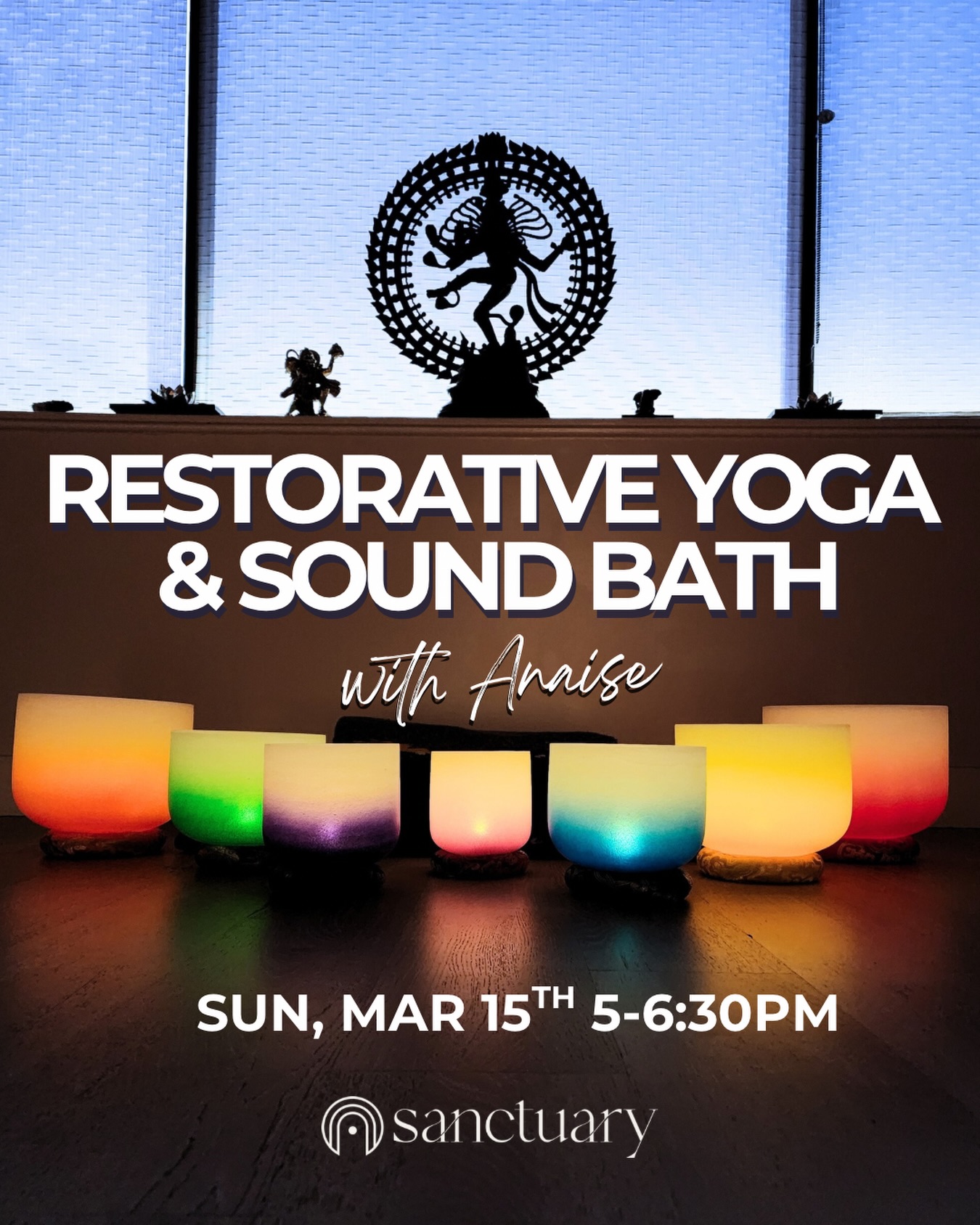 Find your center and soften into the stillness. ✨
Restorative Yoga & South Bath
March 15th from 5-6:30pm
Join us for an evening of deep-rooted restorative poses designed to melt away tension and nourish the soul. While Anaise guides you through a gentle practice, you’ll be enveloped in a peaceful atmosphere of healing sounds—vibrations and frequencies specifically curated to bring your mind, body, and spirit back into harmony.
The last one sold out so be sure to register!!