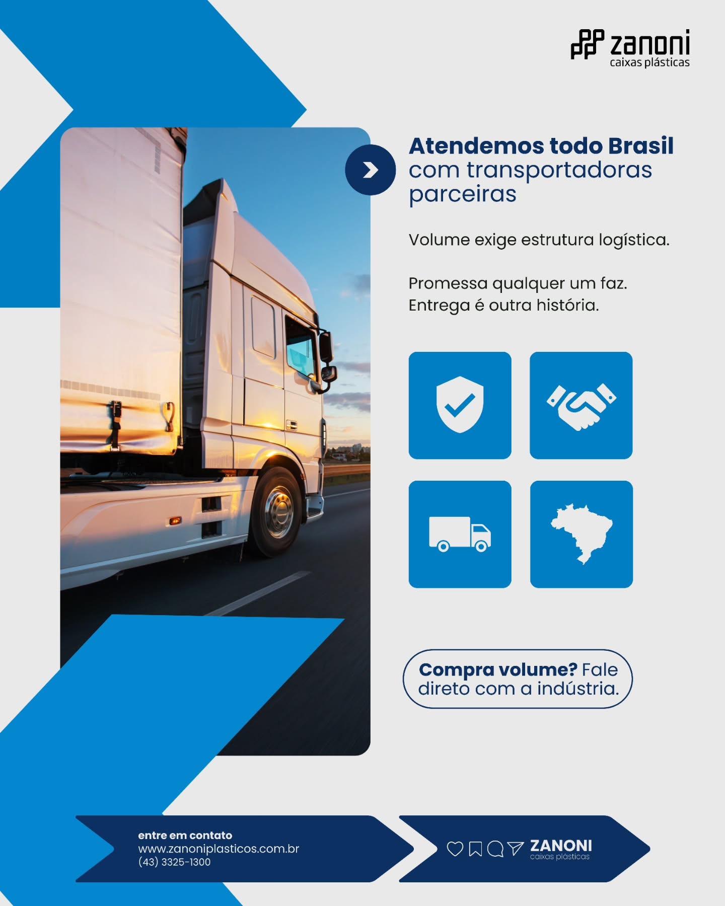 🚚 Atendemos todo o Brasil com transportadoras parceiras.
Comprar em volume exige estrutura logística, não improviso.
Prometer qualquer um promete.
Entregar com padrão é outra história.
✔️ Logística organizada
✔️ Parcerias confiáveis
✔️ Alcance nacional
✔️ Indústria preparada para grandes demandas
📦 Compra volume?
👉 Fale direto com quem produz.
Na Zanoni Caixas Plásticas, a operação começa na fábrica e termina com entrega eficiente no seu destino.
#LogísticaNacional #CompraPorVolume #IndústriaBrasileira #GestãoLogística #EntregaComPadrão