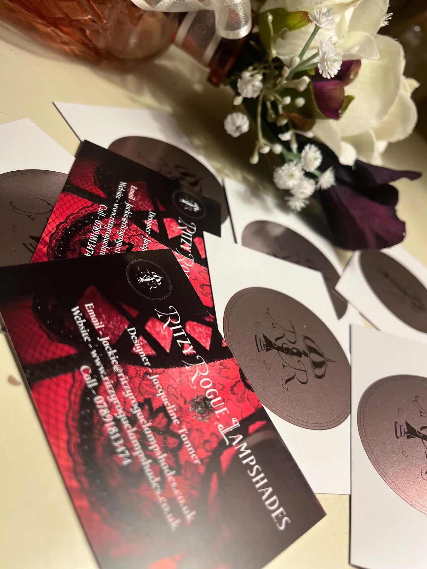 My sparkly new business cards have arrived! 🍒✨💋#ritzyroguelampshades #businesscards #victorianlamoshades #handmade #craftyfingers