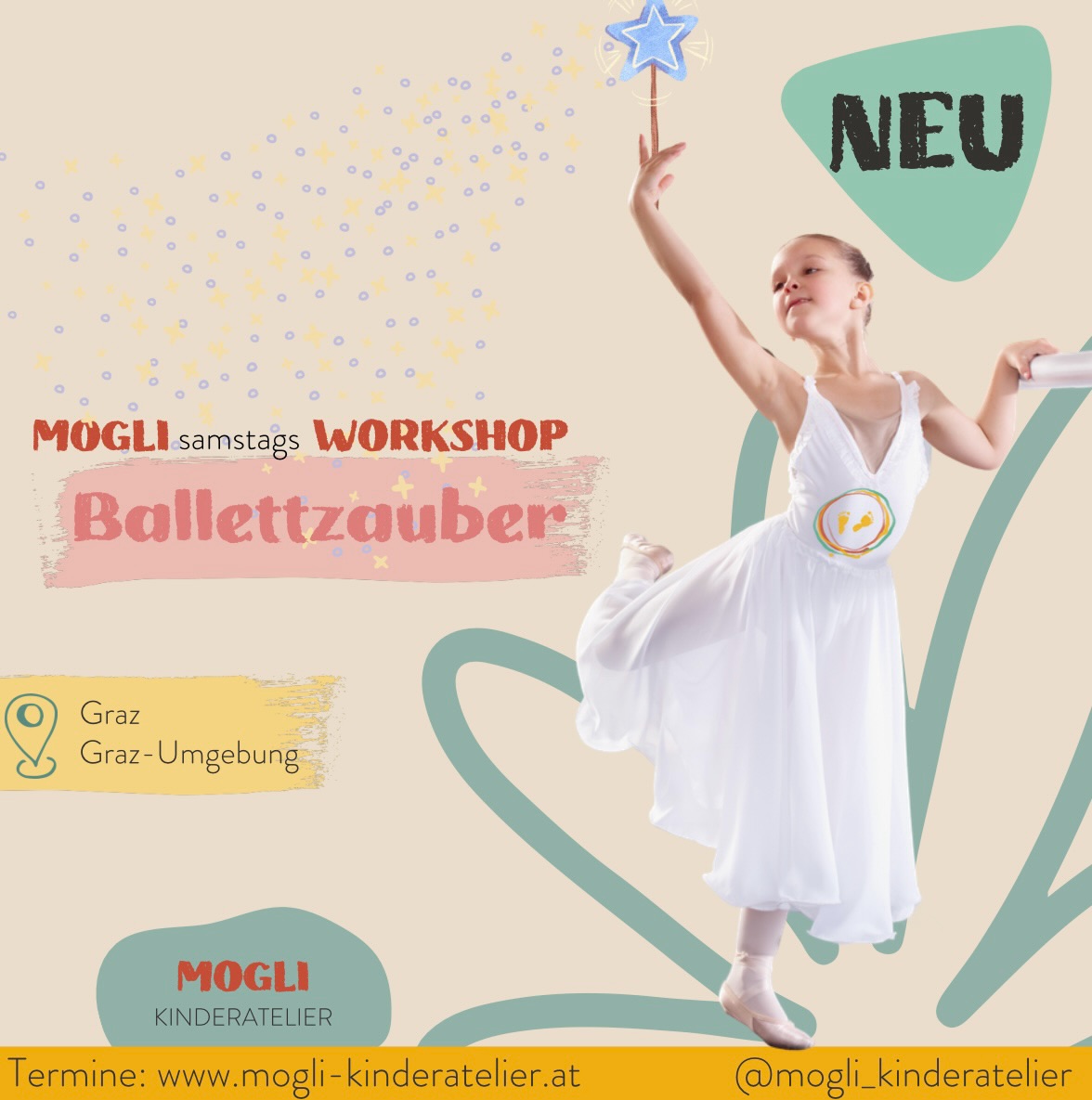🩰Ballettzauber am Wochenende 🩰
In unseren Mogli Ballettworkshops tauchen wir auf spielerische Weise in die zauberhafte Welt großer Ballette ein. Gemeinsam reisen wir durch bekannte Geschichten wie Dornröschen, Schwanensee, Coppélia (Puppenballett) und Die kleine Meerjungfrau. 💫
Der Ballettworkshop richtet sich an Kinder, die schon Ballett tanzen oder eine große Bewegungsfreude mitbringen und kreatives Ballett schon immer einmal ausprobieren wollten!
💫Coppélia - Puppenballett mit IDA 💫
Sonntag 12.4 um 10:45
im CITY DOJO
🦢Schwanensee mit IDA 🦢
Sonntag 26.4 um 10:45
im CITY DOJO
🌹Dornröschen mit IDA 🌹
Samstag 30.5 um 10:45
im CITY DOJO
🧜♀️Die kleine Meerjungfrau mit IDA 🧜♀️
Samstag 13.6 um 10:45
im CITY DOJO
➡️INFOS & ANMELDUNG: https://www.mogli-kinderatelier.at/workshops
Wir freuen uns auf euch!✨
Euer MOGLI Ballettzauber-Team🩷