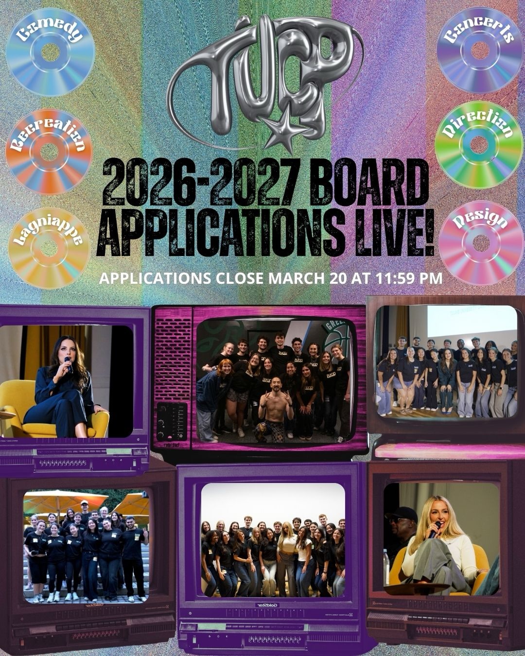 Do you want to help manage events and bring the best talent to campus? 🤩You’re in luck because the application to join our board for the 2026-2027 school year is NOW LIVE! 🚨Go to the Get Involved tab on our website at the link in bio to apply‼️ Applications close March 20th at 11:59 PM.
You do not have to have been previously involved with
TUCP to apply. The application is open to anyone! We will be hosting a committee meeting next Wednesday, March 18th, where anyone can ask current board members questions about TUCP, applications, and board positions before the application closes!💚💙