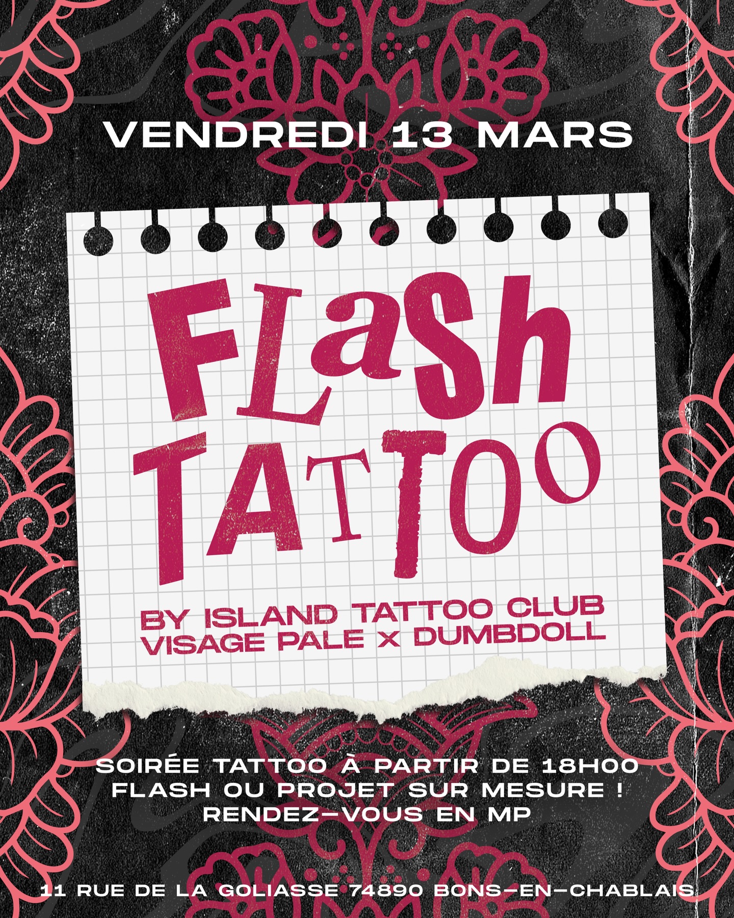 🌴FLASH TATTOO⚡️
Vendredi 13 mars découvrez les superbes réalisations du @island_tattoo_club !
➡️ Au programme : 2 tatoueuses avec du savoir-faire pour vous proposer un large choix de flash ! @visage_pale_ttt & @dumbdoll.ink au piqué.
Dans une ambiance good vibes accompagné d’une bière et snacking évidemment 😎
N’hésitez pas a leur envoyer un message pour un projet personnalisé !
Le bar fonctionne normalement, pas besoin de tattoo pour profiter d’une bonne mousse 😅🍺
📍11 rue de la Goliasse, 74890 Bons-en-Chablais
#bar #local #tattoo #74