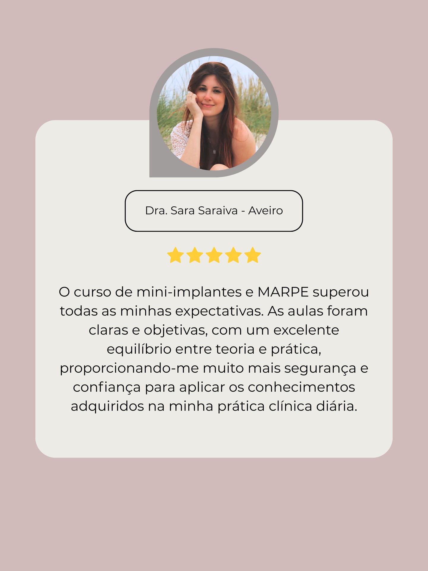 💬 “O curso superou as minhas expectativas.”
Para a Dra. Sara, o equilíbrio entre teoria clara e prática clínica foi o que fez a diferença nesta formação.
A objetividade das aulas e o foco na aplicação clínica permitiram-lhe ganhar mais segurança para utilizar mini-implantes e MARPE no dia a dia.
É exatamente esse o objetivo do Mini-implantes e MARPE Sem Segredos: transformar conhecimento em confiança clínica.
Obrigada Sara, pela confiança 🤍
Se também queres dar este passo na tua prática clínica, junta-te a nós.
👉 Inscrições no link da bio.