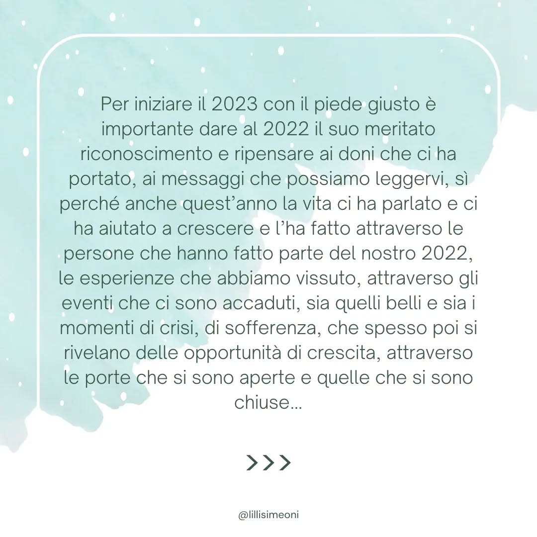 Tanti auguri a tutti voi, vicini e lontani, di un 2023 traboccante di abbondanza, gioia e gratitudine 🤗✨️
@lillisimeoni
#lillisimeoni #mindfulness #serendipity #serenità #verona #italy #veronacity #veronaitaly #annonuovo #felice #2023 #happynewyear