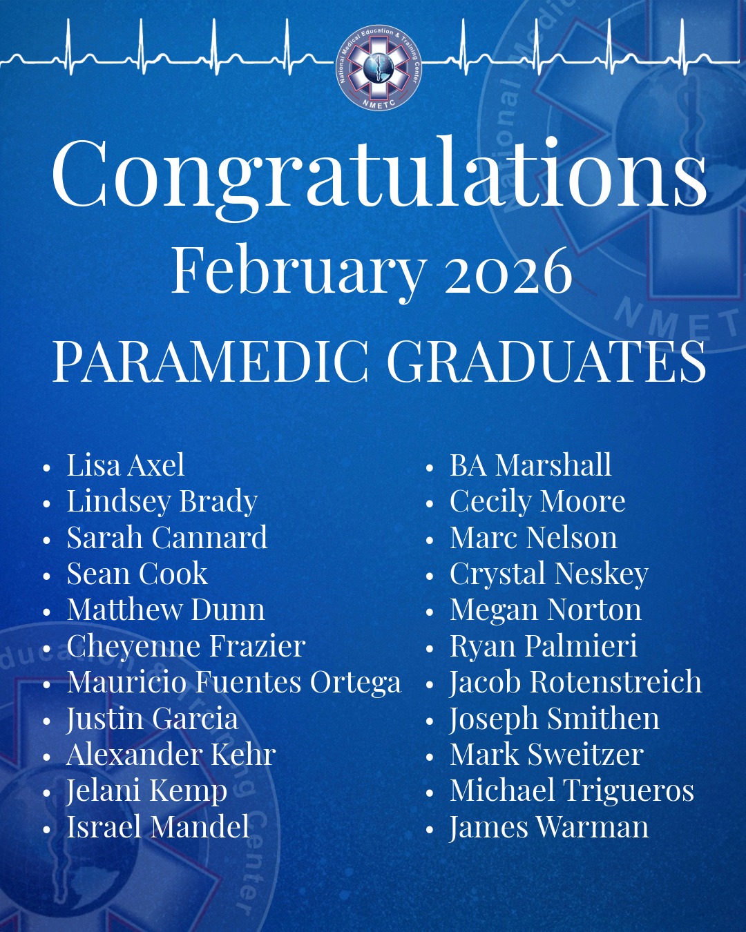 Congratulations to the February 2026 NMETC Paramedic Graduates! We wish you the best of luck!
#NMETC #firstresponders #EMS #emergencymedicalservices