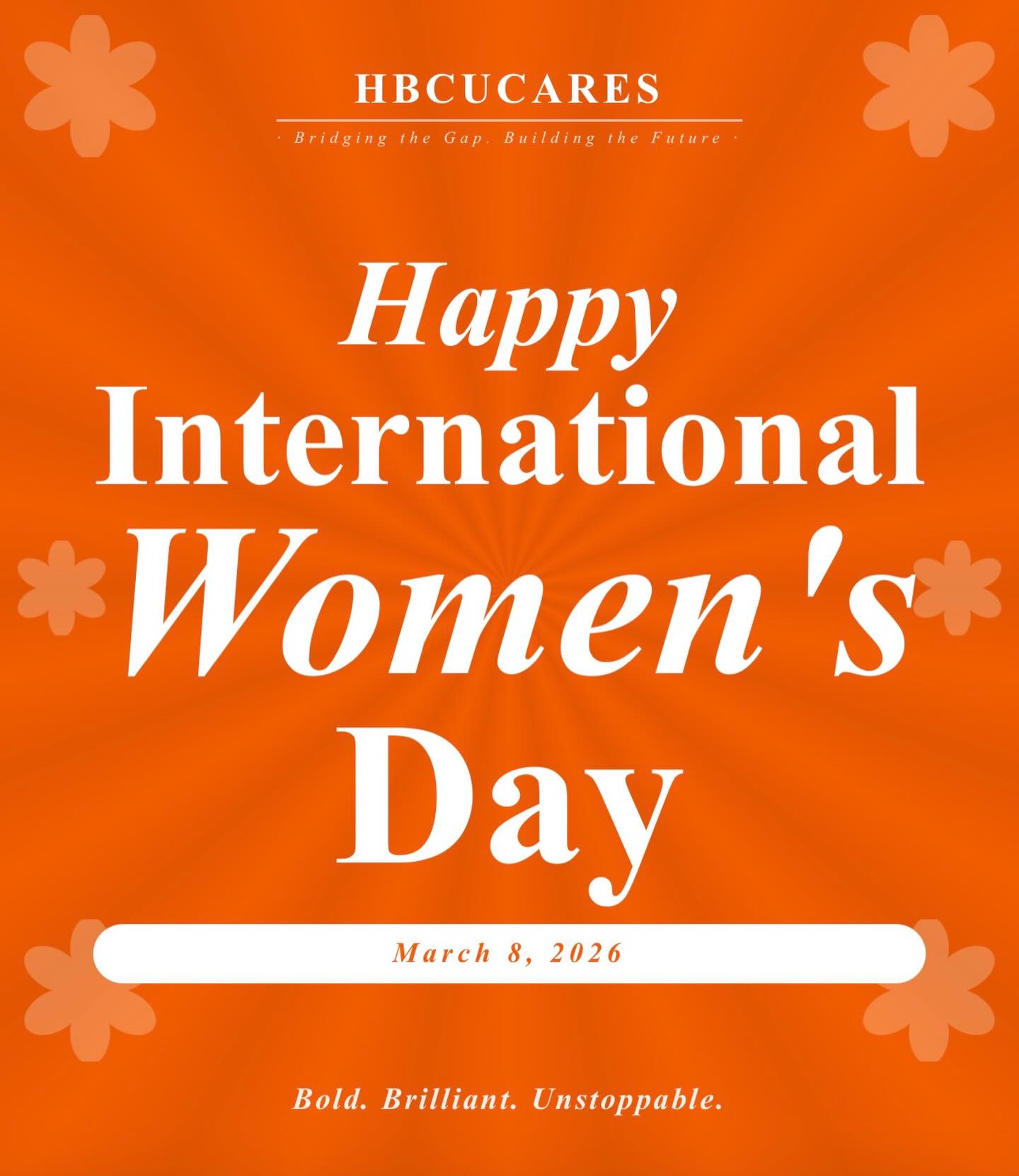 Happy International Women's Day! 🌸🧡
Today we celebrate the women who lead, inspire, and uplift in our classrooms, our communities, and beyond. To every woman who has broken barriers, paved paths, and pushed forward we see you, we honor you, and we thank you.
Here's to strong women. May we know them, may we raise them, may we be them. 🌸
The bold. The brilliant. The unstoppable. 💪🏽
#InternationalWomensDay #IWD2026 #HBCUCares #HBCUWomen #WomensHistoryMonth BridgingTheGap