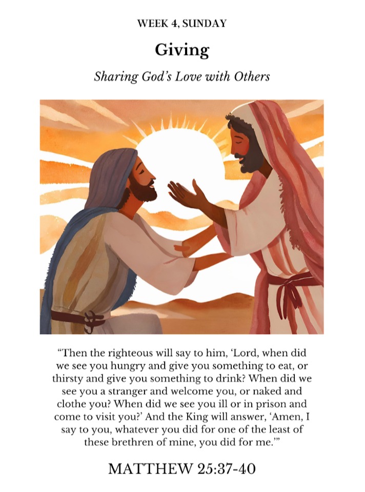 "Then the righteous will say to him, 'Lord, when did we see you hungry and give you something to eat, or thirsty and give you something to drink? When did we see you a stranger and welcome you, or naked and clothe you? When did we see you ill or in prison and come to visit you?' And the King will answer, 'Amen, I say to you, whatever you did for one of the least of these brethren of mine, you did for me.'"
MATTHEW 25:37-40
Www.womenschristianfellowship.org
#StayPrayedUp #WCF #womenschristianfellowship