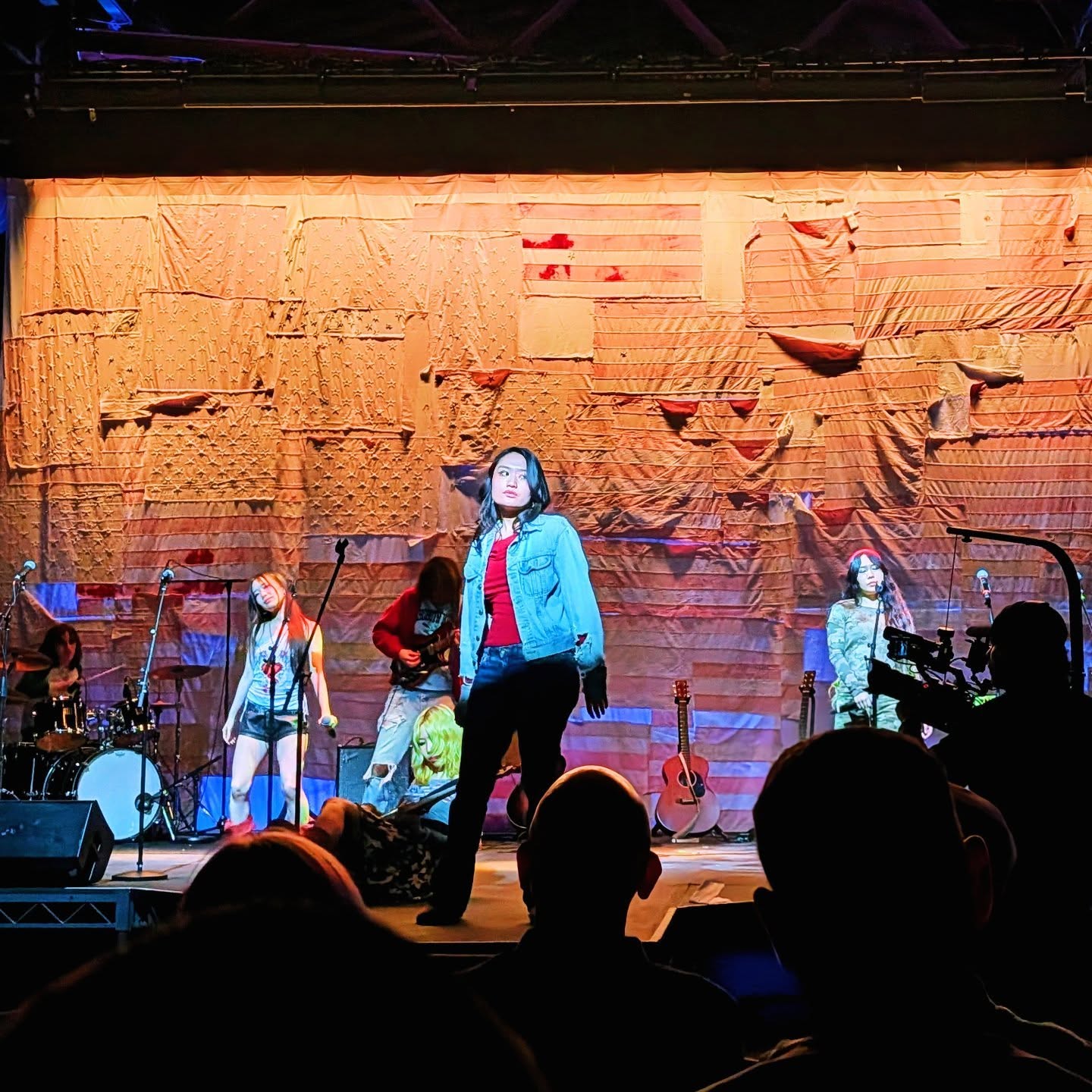 WAR SONGS by Diana Severin Nguyen presented by MOCA Focus. We re-created the iconic protest concert lighting (and perhaps throwing in some new tricks) for this west coast premiere! ๐ธ
Performance & Production Credits
Concept, direction, and original script: Diane Severin Nguyen
Musical Director: Laszlo Horvath
Performers: Brock Bierly (Vocals and Drums); Sharleen Chidiac (Vocals and Guitar); Keizo Fish (Vocals and Keys); Leah Hennessey (Vocals and Guitar); Laszlo Horvath (Vocals and Guitar); Rachel Jihye Han (Vocals, Guitar, and Violin); Liana Kurogi (Vocals); Jurrell Lewis (Vocals); Kara Lu (Vocals and Drums); Emily Nunes (Vocals and Guitar); and Van To (Vocals and Guitar)
Studio Manager: Khanh Van Truong
Scenic Designer: Khanh Van Truong
Set Designer: Cherisse Gray
Lighting Designer: Sean Peloso
Costume Designer: Willa Schwabsky
Special Effects Engineer: Dearon Panossian
Production Assistant: Clรฉo Suong Mai Richez
MOCA Production Credits
Audio Engineer: John Wilson
Lighting Designer: Derek Jones
Lighting Programmer: Sean Deuel
Movement Director: Sam Wentz
Video: Los Angeles Video Club
Hair and Makeup: Lisa-Marie Powell
Audio-Visual Technical Manager: Calvin Anderson
Audio-Visual Technicians: Jack Williams, Matthew Munoz