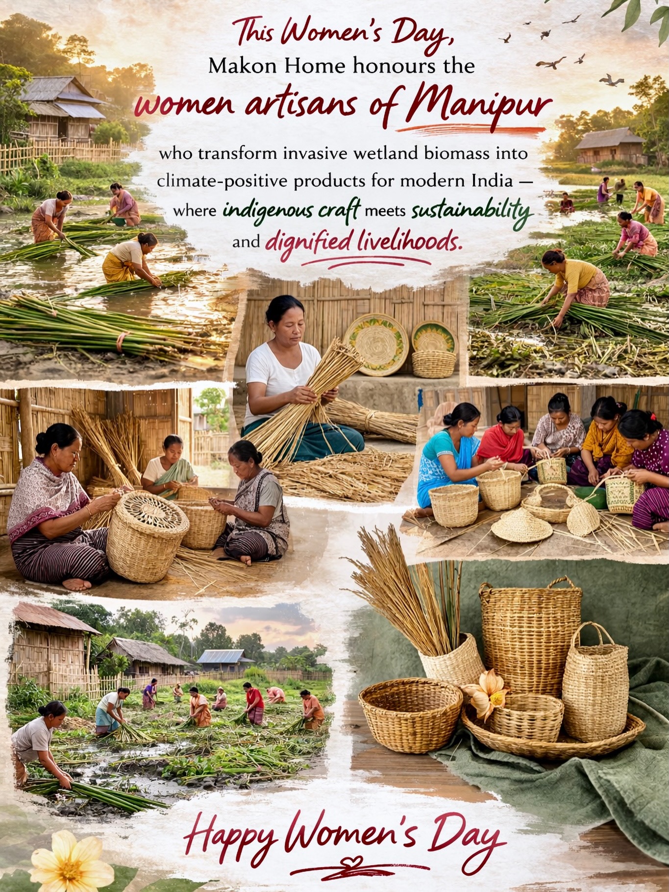 Behind every Makon Home piece is the quiet strength of a woman artisan from Manipur.
This Women’s Day, we celebrate the women who transform invasive wetland biomass into beautiful, climate-positive products for modern India.
Through their craft, they restore wetlands, preserve indigenous knowledge, and create dignified livelihoods for their families.
At Makon Home, their hands shape more than products — they shape a more sustainable future.
#makonhome #manipur #WomenOfManipur #SustainableCraft #climatepositivedesign