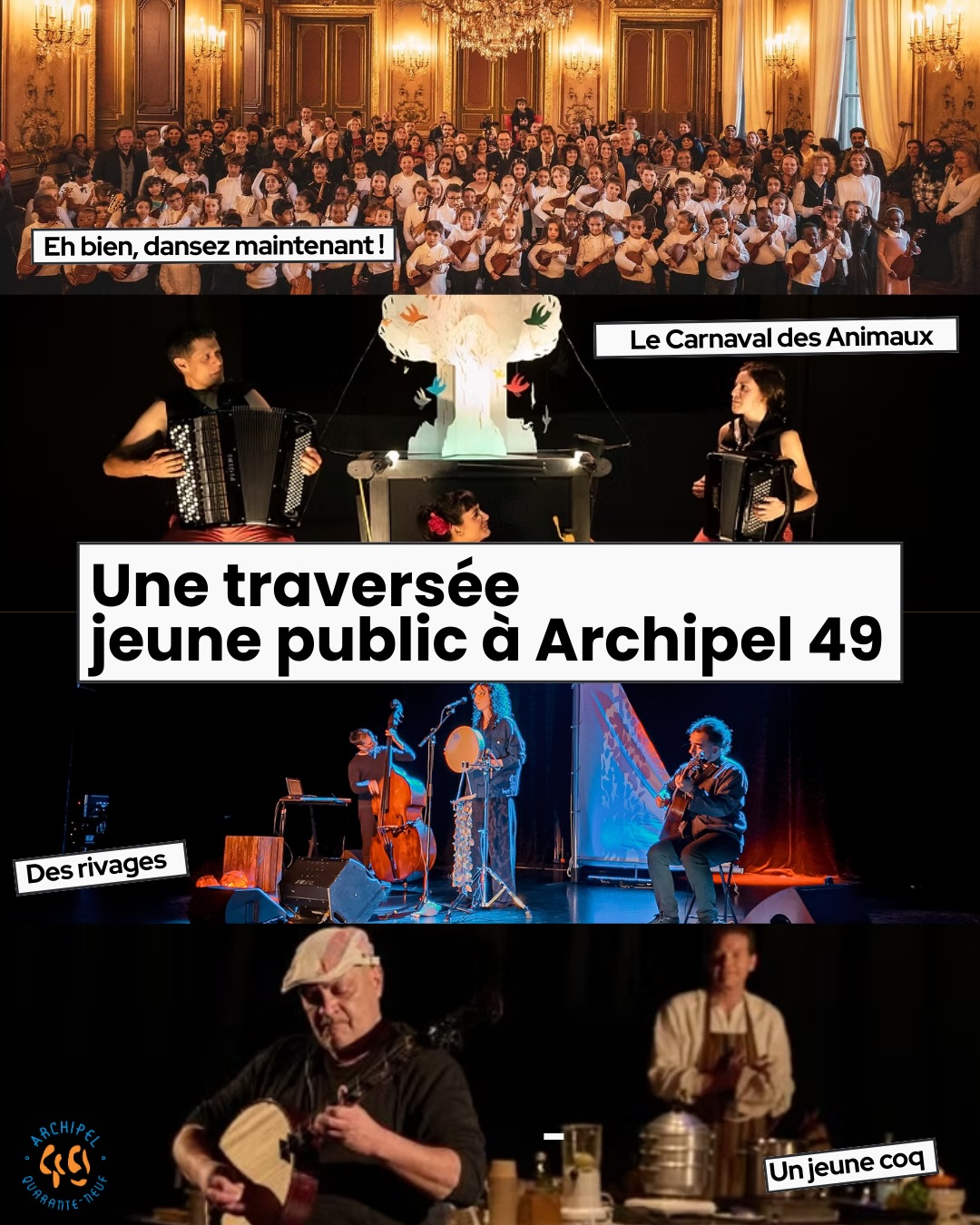 Archipel 49 propose quatre temps forts sur le week-end du 14 et 15 mars 2026 autour de la musique et du conte pour le jeune public; une occasion de découvrir en famille les propositions des quatre structures qui composent ce nouveau lieu à Marseille.
Une belle traversée en perspective !
📆samedi 14 et dimanche 15 mars
📍 @archipel.49
🎫 Billetterie sur le site en @archipel.49