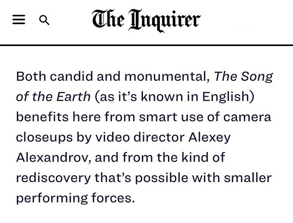 Thank you @phillyinquirer for noting our camera work in the latest Digital Stage Program of @philorch .
Treat yourself this weekend and watch this breathtaking performance of Mahler’s Das Lied von der Erde!
#rectoday #philorch #review #videoproduction