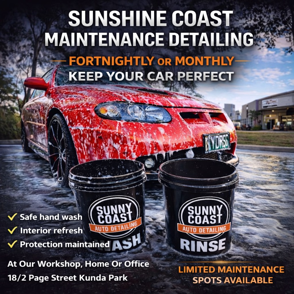 If you’re a busy business owner, the last thing you want to worry about is keeping your vehicle clean.
But your car is often the first impression you make, whether you’re meeting clients, turning up to a job site or driving between appointments.
That’s where our Maintenance Detailing Program comes in.
At Sunny Coast Auto Detailing, we take care of your vehicle on a fortnightly or monthly schedule, keeping it consistently clean, protected and looking sharp without you lifting a finger.
✔ Safe hand wash using professional methods
✔ Interior refresh and wipe down
✔ Wheels, tyres and trims maintained
✔ Ceramic coatings and protection preserved
Perfect for busy professionals, business owners and enthusiasts who want their vehicle looking its best all year round.
Because maintaining your vehicle properly doesn’t just keep it looking good it protects your investment and preserves its value.
We’ve been serving the Sunshine Coast with high end maintenance detailing for over 8 years!
📍 Workshop or mobile service
18/2 Page Street, Kunda Park
⚠️ Limited maintenance spots available