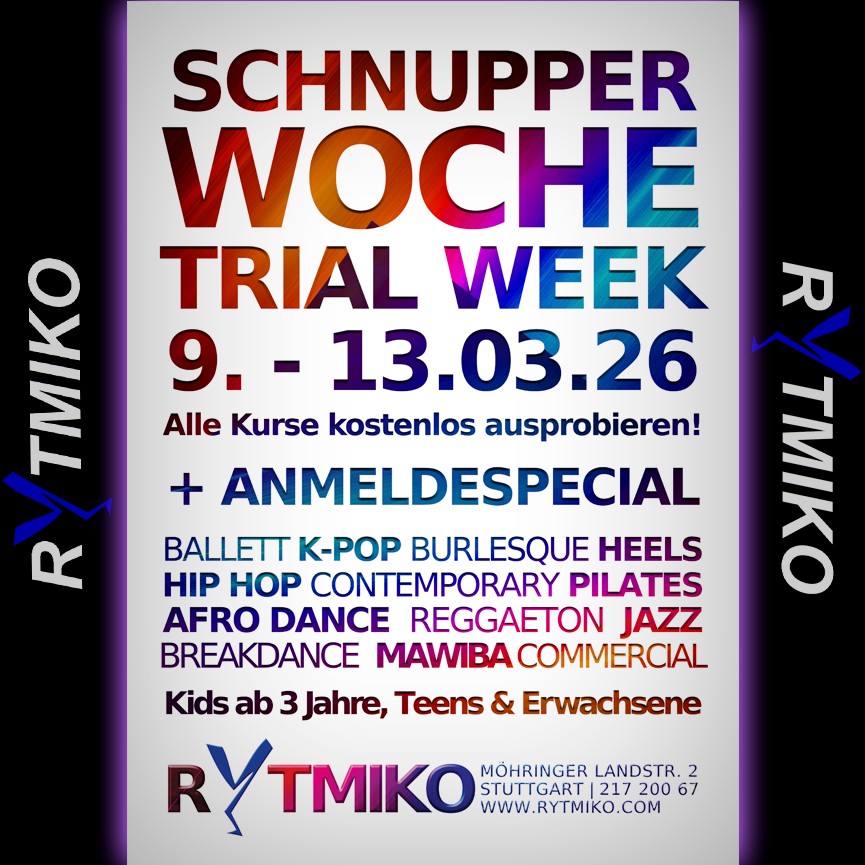 💃 All You Can Dance Week🕺
*
Wolltest du schon immer tanzen lernen oder neue Tanzstile ausprobieren? ✨
Jetzt hast du die perfekte Gelegenheit!
*
🎉 Alle Tanzkurse kostenlos testen – ganz unverbindlich.
🎁 + Anmelde-Special für neue Mitglieder!
*
Komm vorbei, tanz mit uns und entdecke deine Leidenschaft fürs Tanzen! 🔥
<<<<<<<<>>>>>>>>
#allyoucandanceweek #tanzschule #tanzenmachtglücklich #schnupperwoche #tanzschule #tanzenlernen #dancecommunity #tanzliebe #justdance #rytmiko #stuttgart #dancingunited