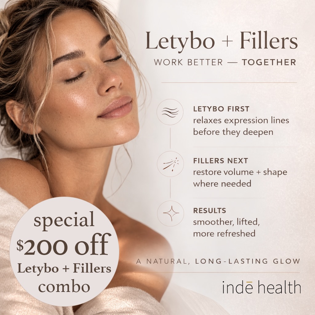✨ smooth lines. restored volume. refreshed you. ✨
for a limited time, enjoy $200 off when you combine Letybo + dermal fillers.
💉 Letybo 3-area treatment
targets:
• frown lines
• forehead lines
• crow’s feet
how it works 👇
1️⃣ Letybo first
relaxes the muscles that create expression lines so wrinkles soften and stop deepening.
2️⃣ fillers next
restore lost volume and shape where needed — cheeks, folds, lips, and contours.
✨ together they create smoother skin, balanced volume, and natural-looking results.
💰 regular price: $1250
🎉 special price: $1050
📍Weston, FL
📅 schedule today at indehealth.com
💬 call or text us today: 954-302-8382
#health #letybo #fillers #special #smoothskin