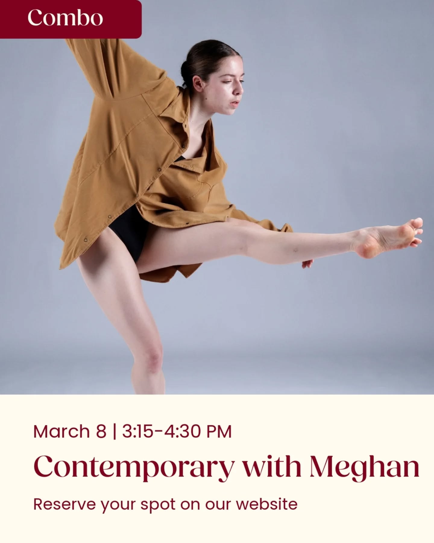 Meet Meghan!
Meghan is a contemporary and ballet dancer based in Montreal. She is currently studying at the Ecole Superieure de Ballet du Quebec and has trained in many intensives around Canada and the world. This past year, she competed in the Fonteyn International Ballet Competition in Sao Paulo, receiving a scholarship. ""There are so many things you can say through dance that are impossible to describe with language, and that's why dance is so important to me."" She is looking forward to sharing the studio with everyone!
Join us to dance with Meghan this Sunday March 8 at 3:15pm. You can RSVP for classes on our website. We look forward to seeing you there!