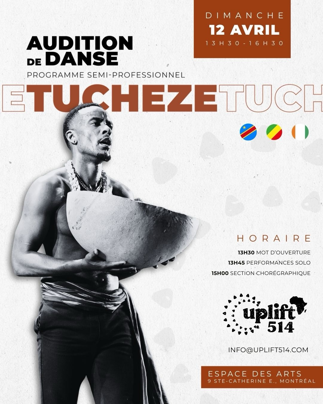 TUCHEZE EST DE RETOUR, et les inscriptions pour les auditions sont officiellement ouvertes 🔥‼️
Un programme semi-professionnel pour les danseurs et danseuses qui veulent aller plus loin : approfondir les fondations, la musicalité, leur art et leur connaissance des cultures autour du Ndombolo et du Coupé-Décalé, tout en développant leur identité artistique et leur art de la performance.
📅 Auditions — Dimanche 12 avril entre 13h30-16h30
📍 @espacesdesarts
⚡ Les places sont limitées
👉 Formulaire d’inscription dans notre profil (EN et FR)
Rejoignez une communauté qui danse, apprend et se dépasse.
Rejoins le mouvement.
#Tucheze #Uplift514 #AfroUrbanDance #Ndombolo #CoupeDecale DanceCommunity