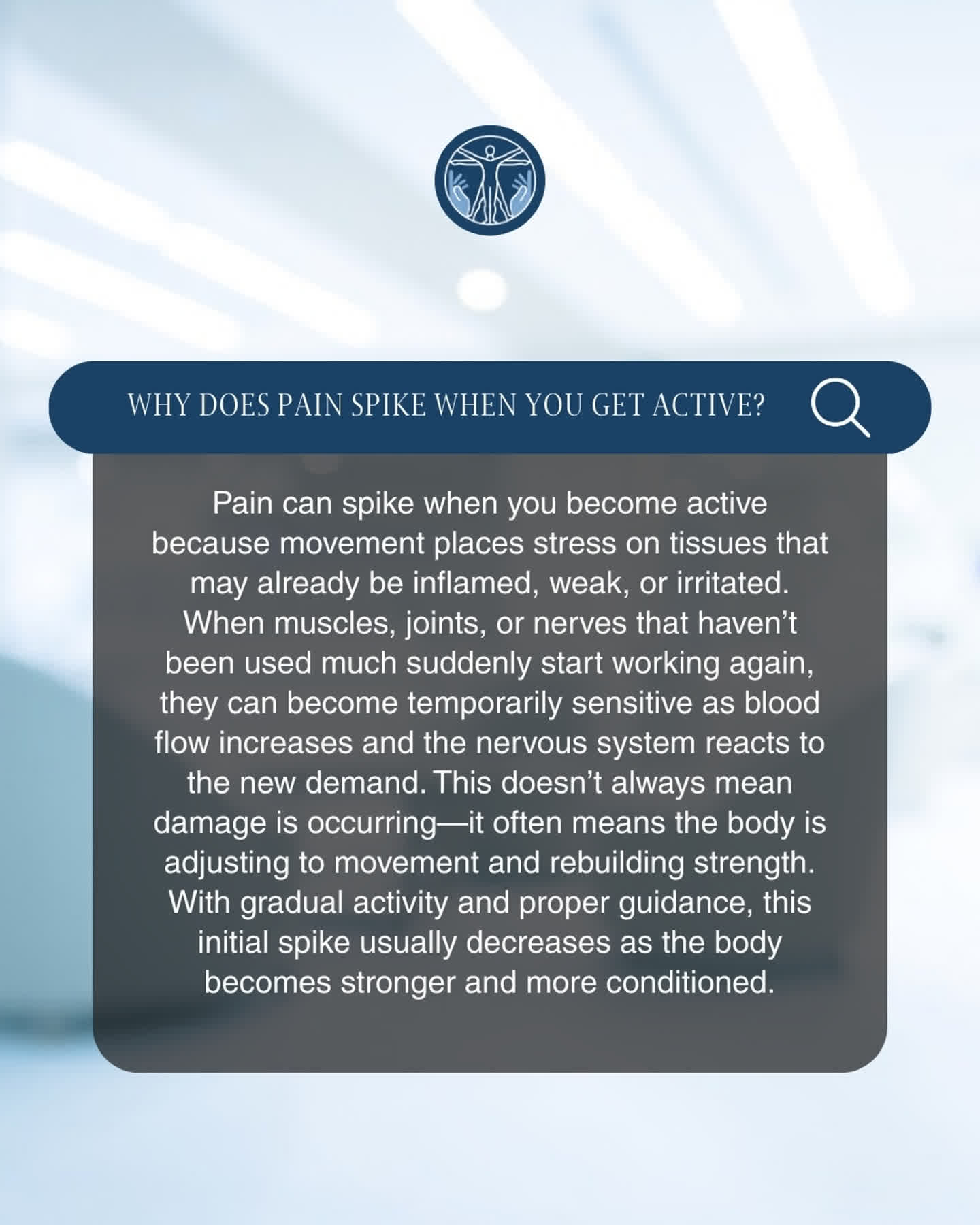 Have you ever noticed pain increasing when you start moving more?
When activity levels change, muscles, joints, and nerves can react to new stress. Sometimes this is simply your body adjusting. Other times, it can signal underlying inflammation or imbalance.
The key is finding the right balance between movement, recovery, and gradual progression.
If activity is making pain worse instead of better, it may be worth taking a closer look at what your body is telling you.
📲 We're here to help you sort through it when you're ready.
#BetterMovementBetterLife #PainManagementCare #ThePainCenter