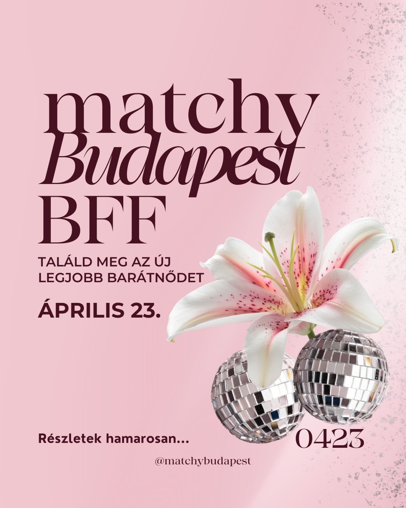 A tavalyi bemutatkozó alkalom hatalmas sikere után idén sűrűbb komponensé tesszük a barátnő keresős Matchyt, ahol megtalálhatod azt a barátnődet, akit felhívhatsz egy hétfő reggel, mert rossz a hangulatod. Akivel leugorhatsz egy spontán kávéra. Aki nem a sztoridból értesül arról, hogy mi folyik az életedben.
És mikor máskor dobnánk be ezt a hírt, mint nőnapon 🌸🌟
Részletek hamarosan, addig írd fel a dátumot!
#matchybudapest #matchybff