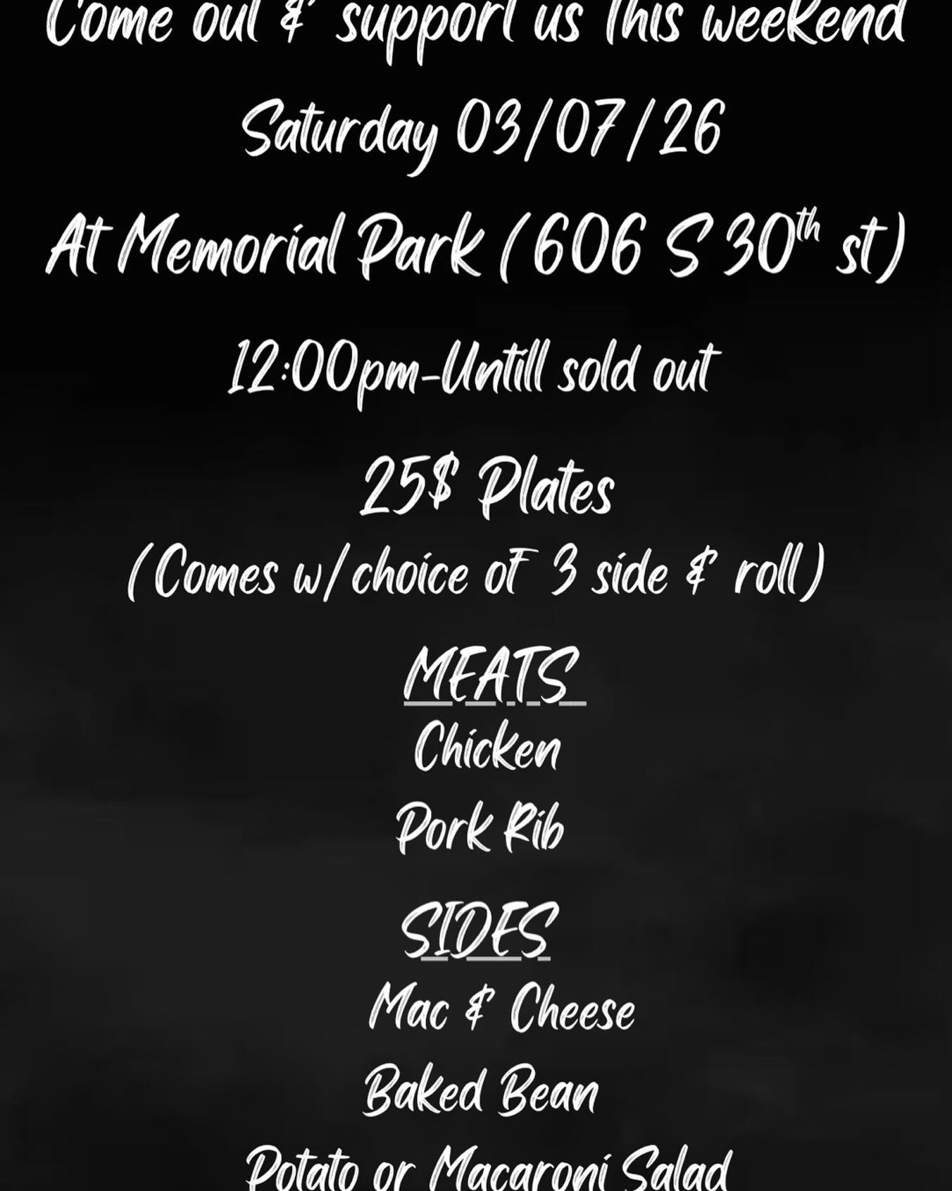 Supporting a friend in need, let's show up. If you can, come out and grab a plate, food made by Maria and Brandy.