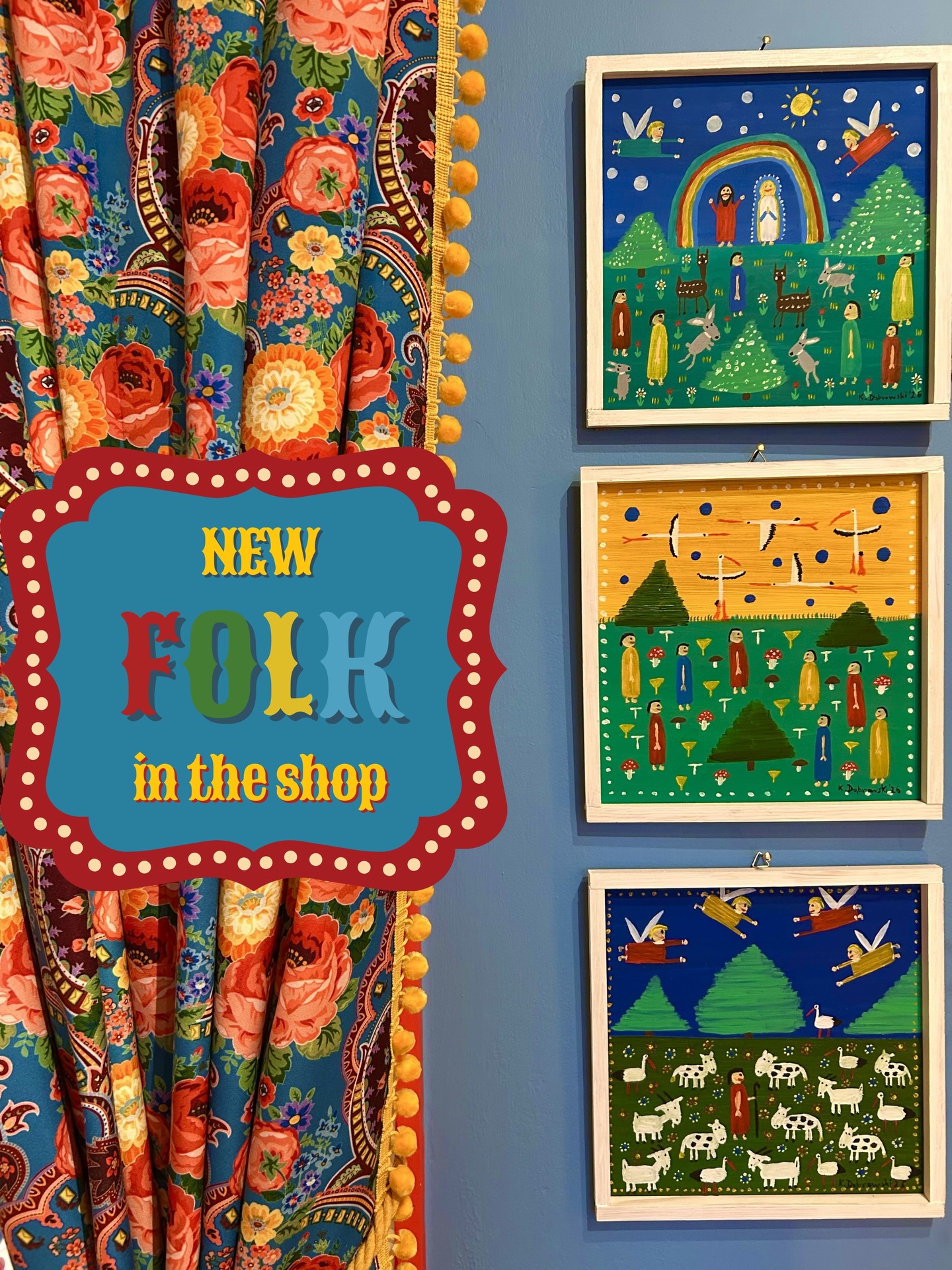 Just arrived! Three unique paintings by Polish folk artist, Konrad Dąbrowski, @poszed_w_kibini_macier inspired by his childhood memories and everyday experience of rural life, folk traditions and nature.
Konrad is a busy man. His day job is the production of natural lemonades and other beverages and he also runs a small goat farm. As well as all of that he’s the President of the Cichosz Association, which supports the local community in the Milanów Municipality, AND is a firefighter with the Volunteer Fire Brigade.
Somehow he finds time amongst all of this to paint. His works are held in private collections in Poland and abroad, as well as in museum collections and, from time to time, he receives awards for them. He says this surprises him — but then reminds himself to “paint honestly, without calculation - art straight from the heart”.
Folk art is a way of life for Konrad —deeply rooted in tradition, everyday experience, and spirituality. As well as to create, his goal is to pass this passion on to others, especially children and young people, so that folk culture continues to have a future and remain alive and contemporary.
I’ve been following Konrad on insta for quite some time and adore his naive and vibrant style. Eventually I thought I’d see if I could commission him to paint for FuzzypegFolk and feel so lucky that he said yes!
These three paintings are available in the Bungay shop and via my website on the Decorations page. ( link as always in bio). I really, really want them for myself so can see I’m going to have to ask Konrad to paint some more!
#polishfolkart #naivepainting #iwanthesepaintings